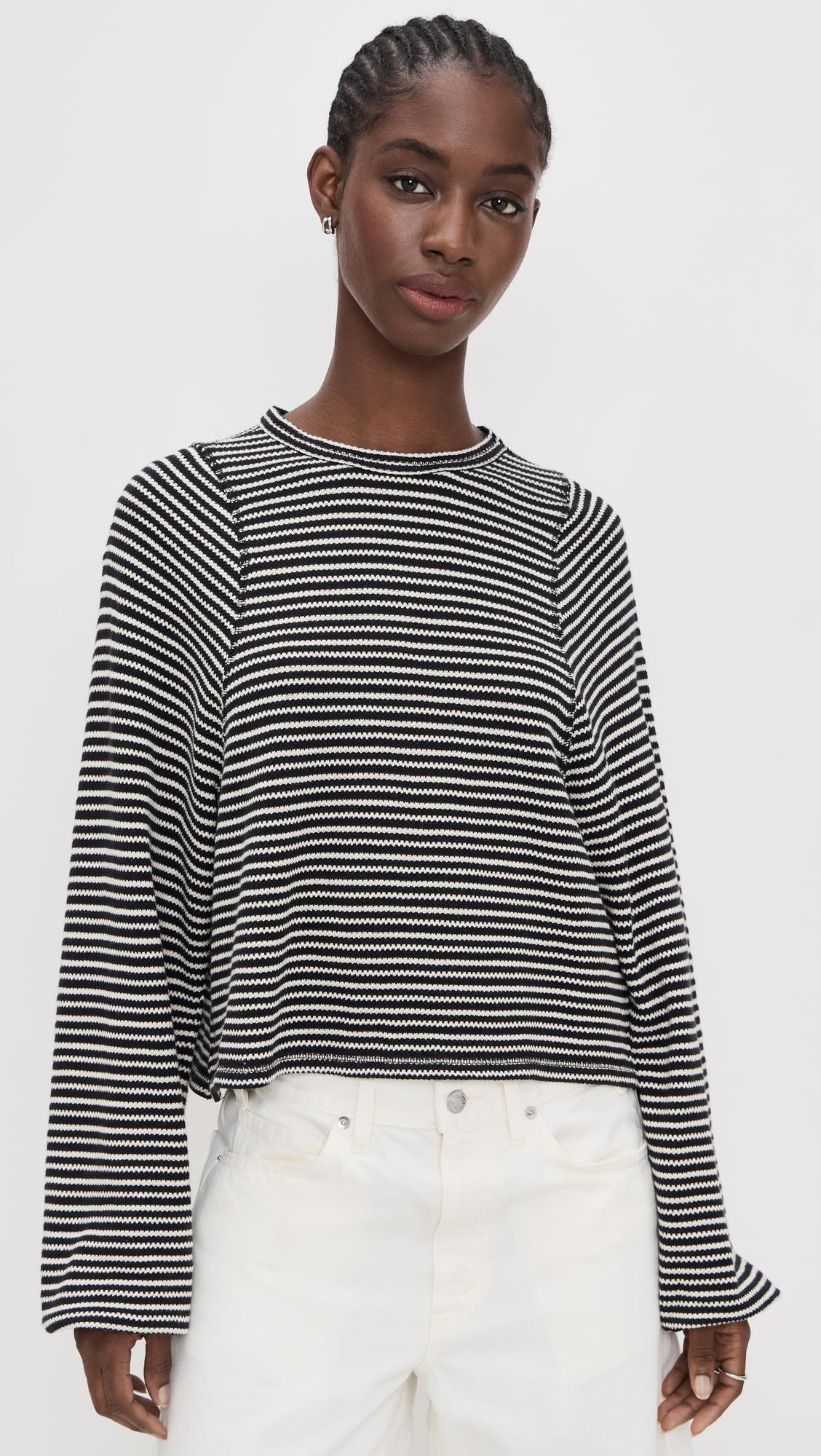 striped curved long-sleeve tee