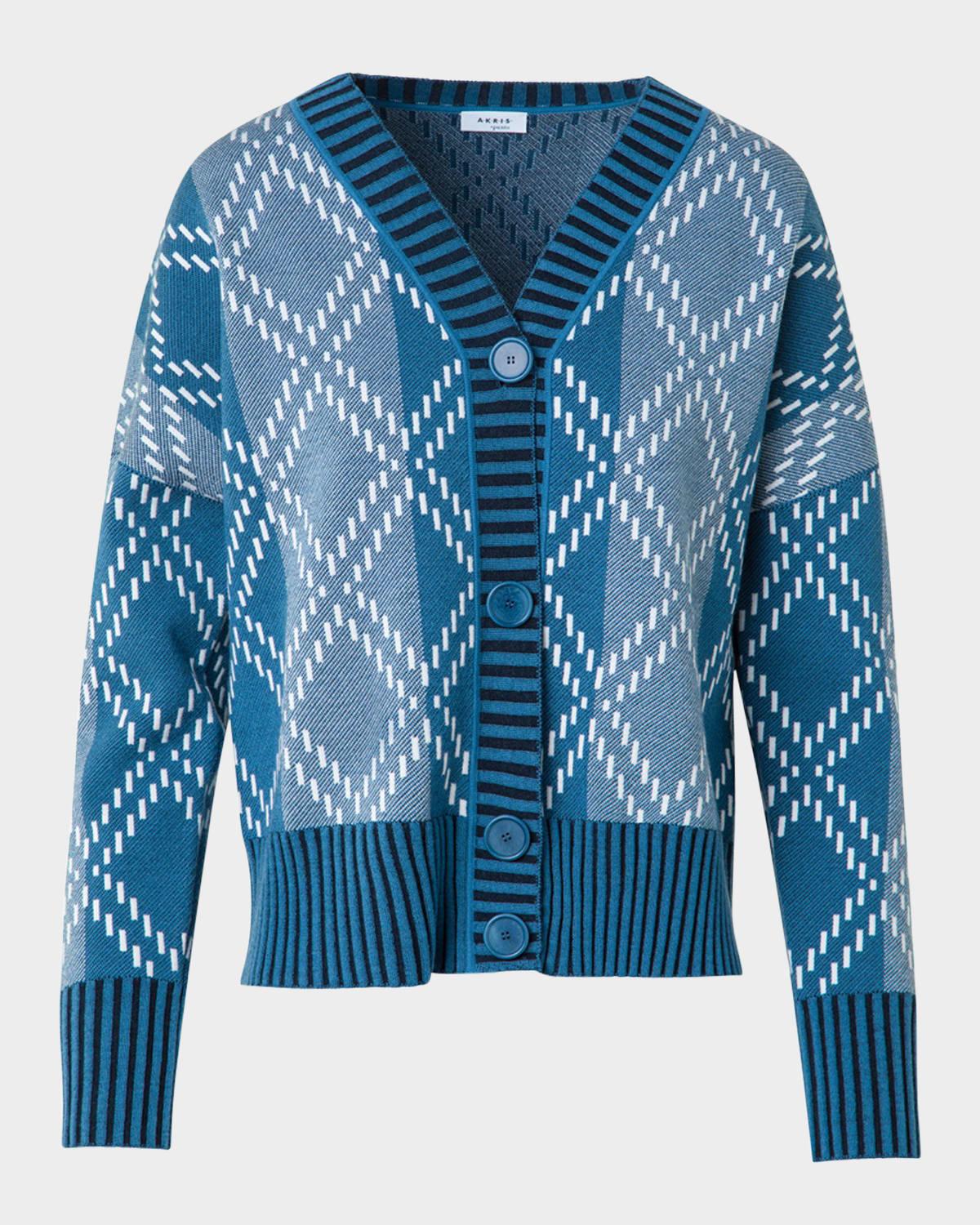 striped diamond jacquard knit cardigan
