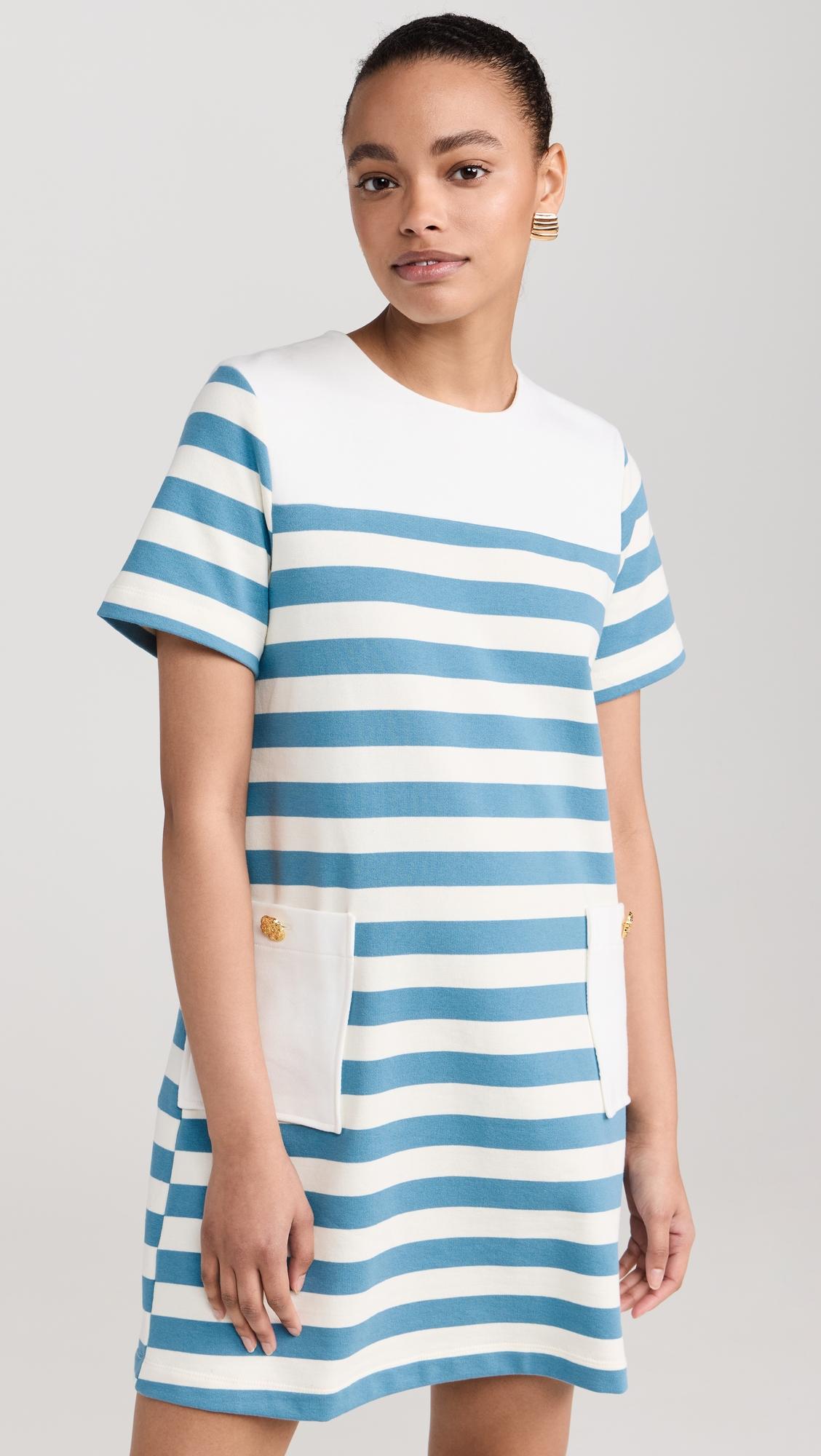 striped dress with patch pockets