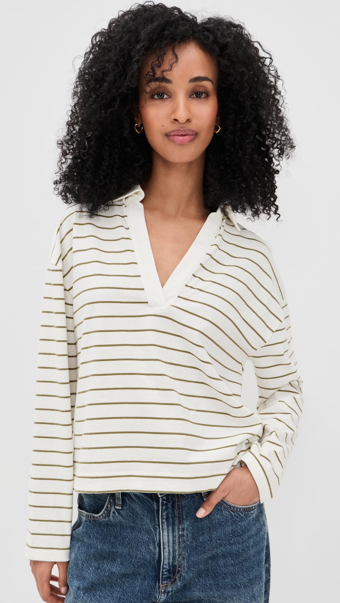 striped easy long sleeve polo