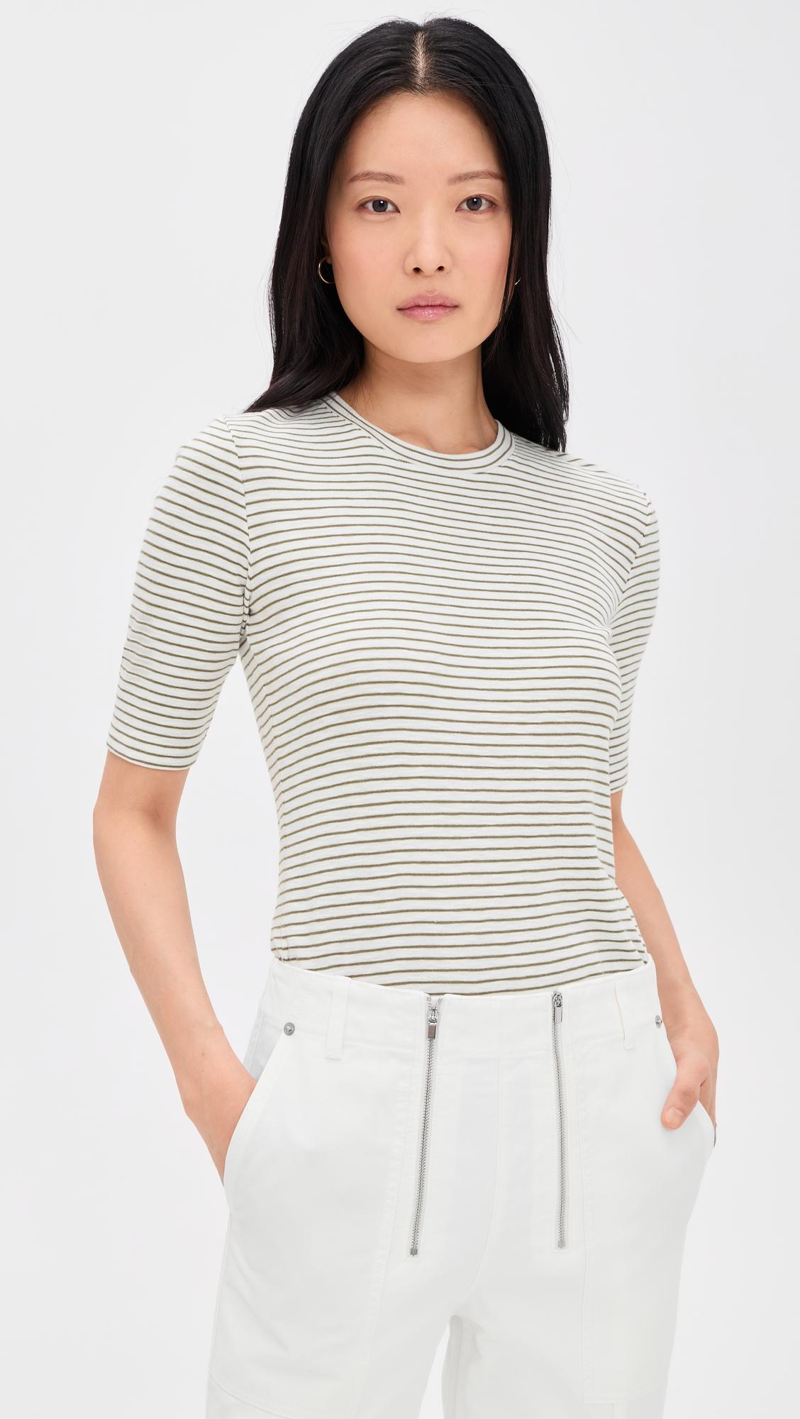 striped elbow sleeve crew