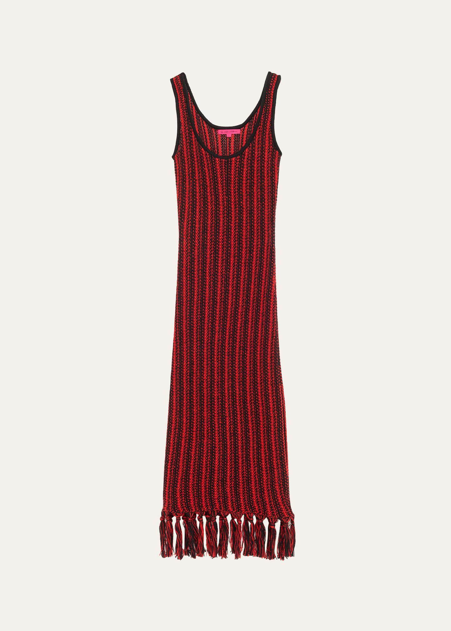 striped fringe sleeveless maxi dress