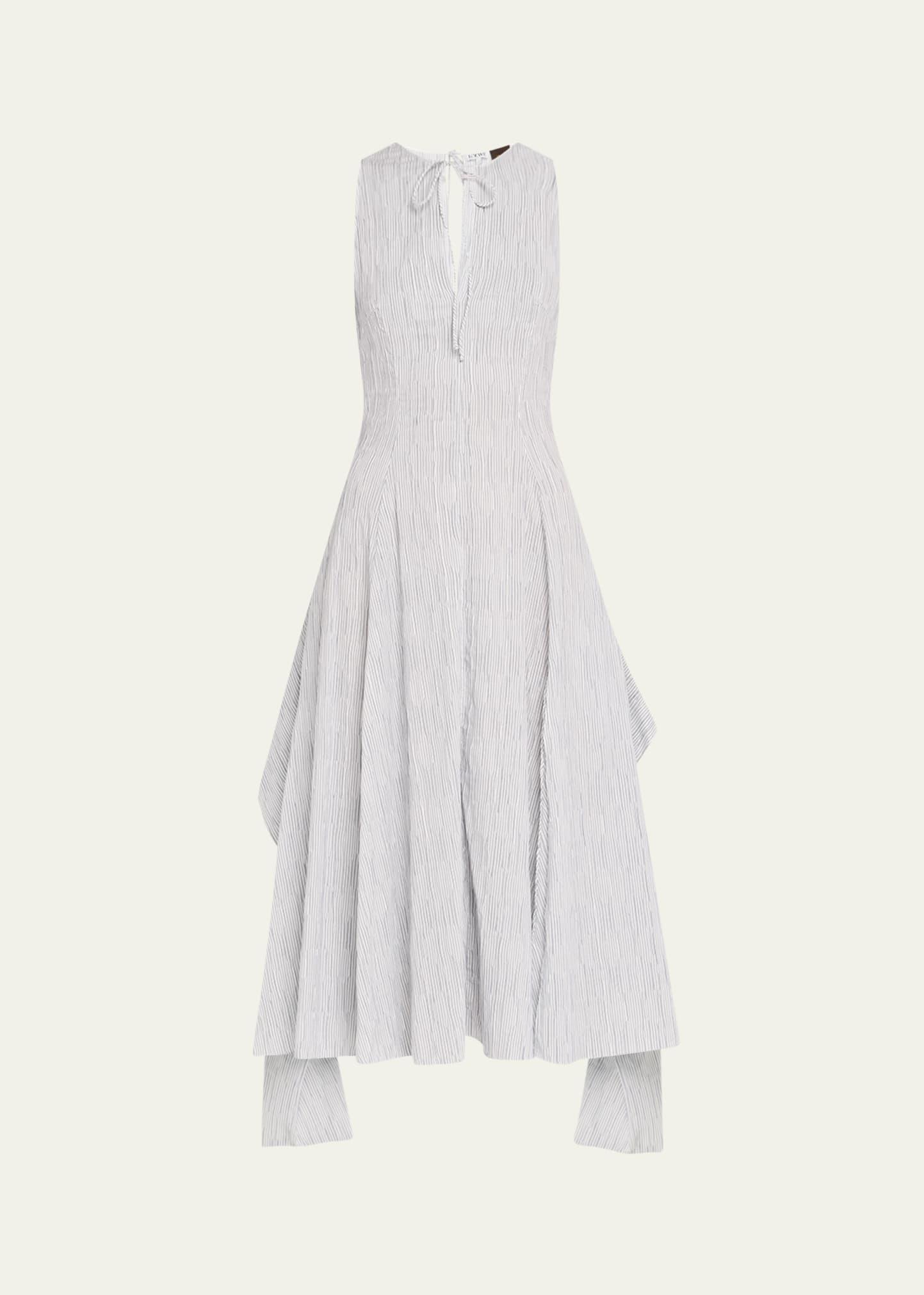 striped keyhole tie-front dress