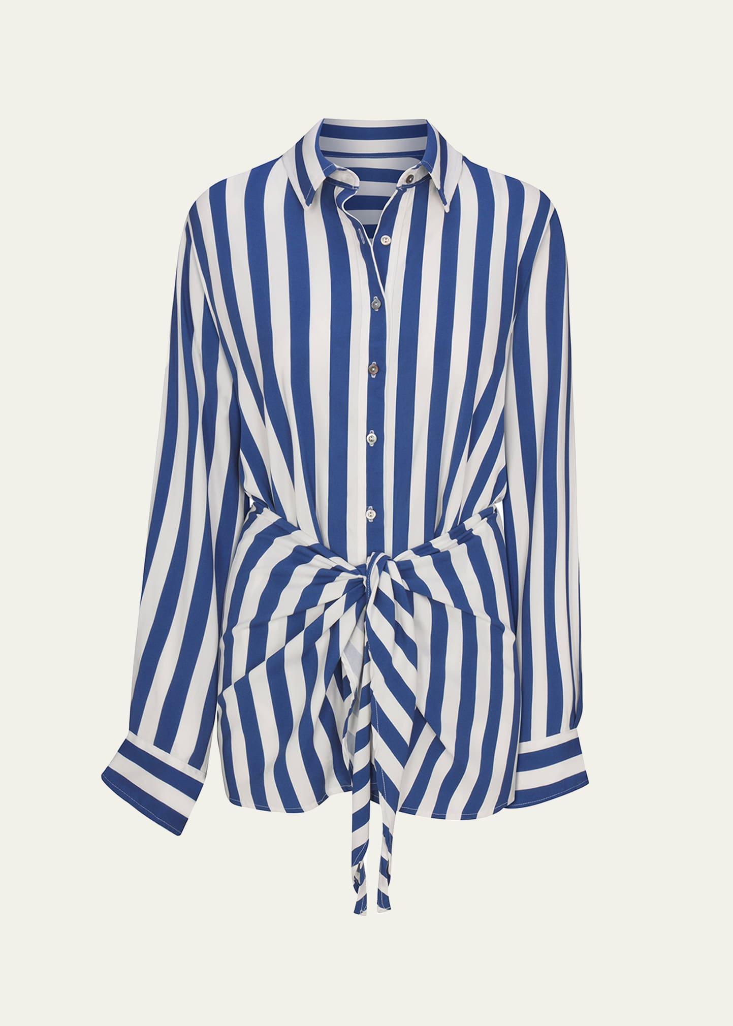 striped la button down mini dress