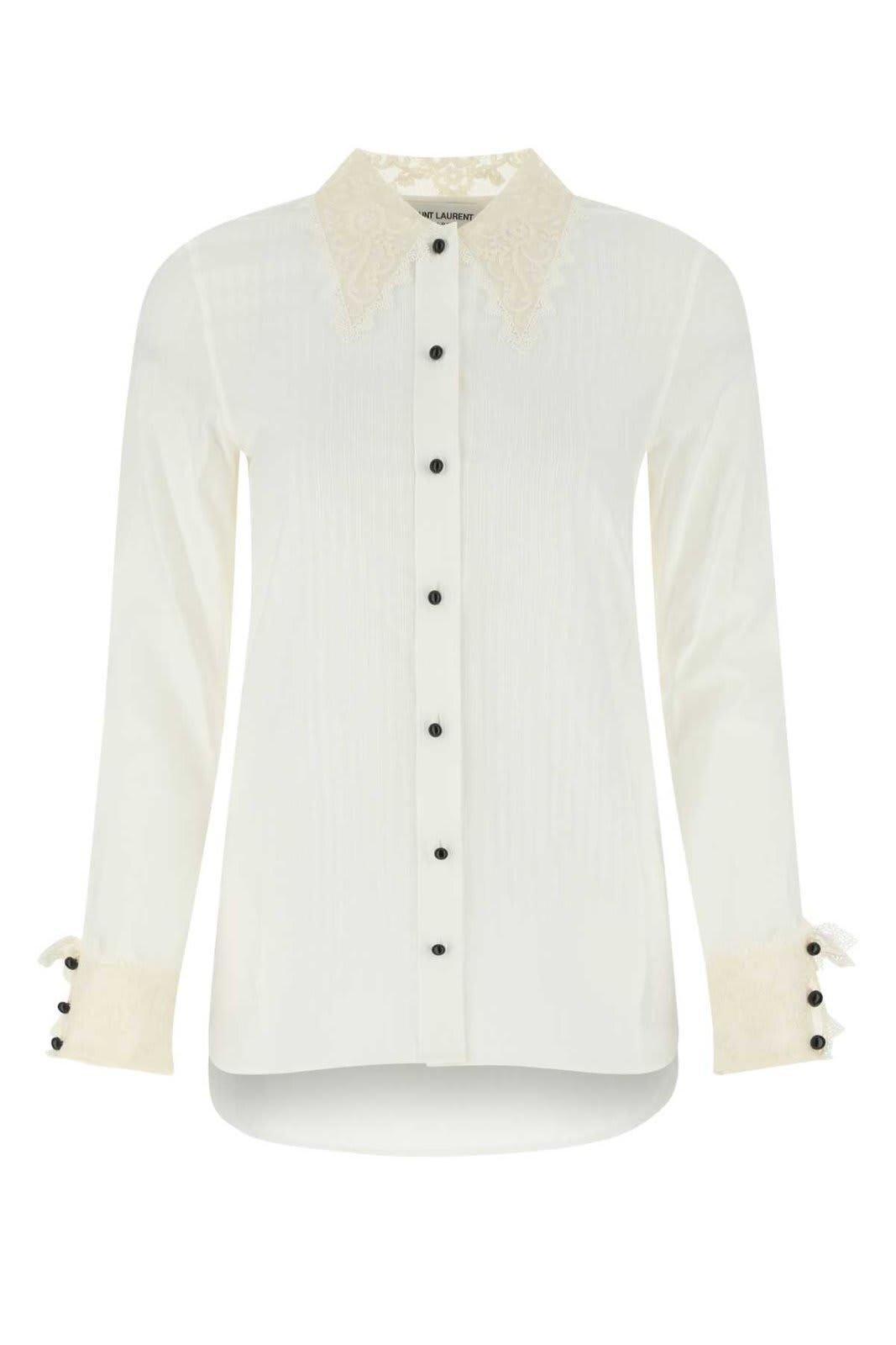 striped lace embroidered shirt