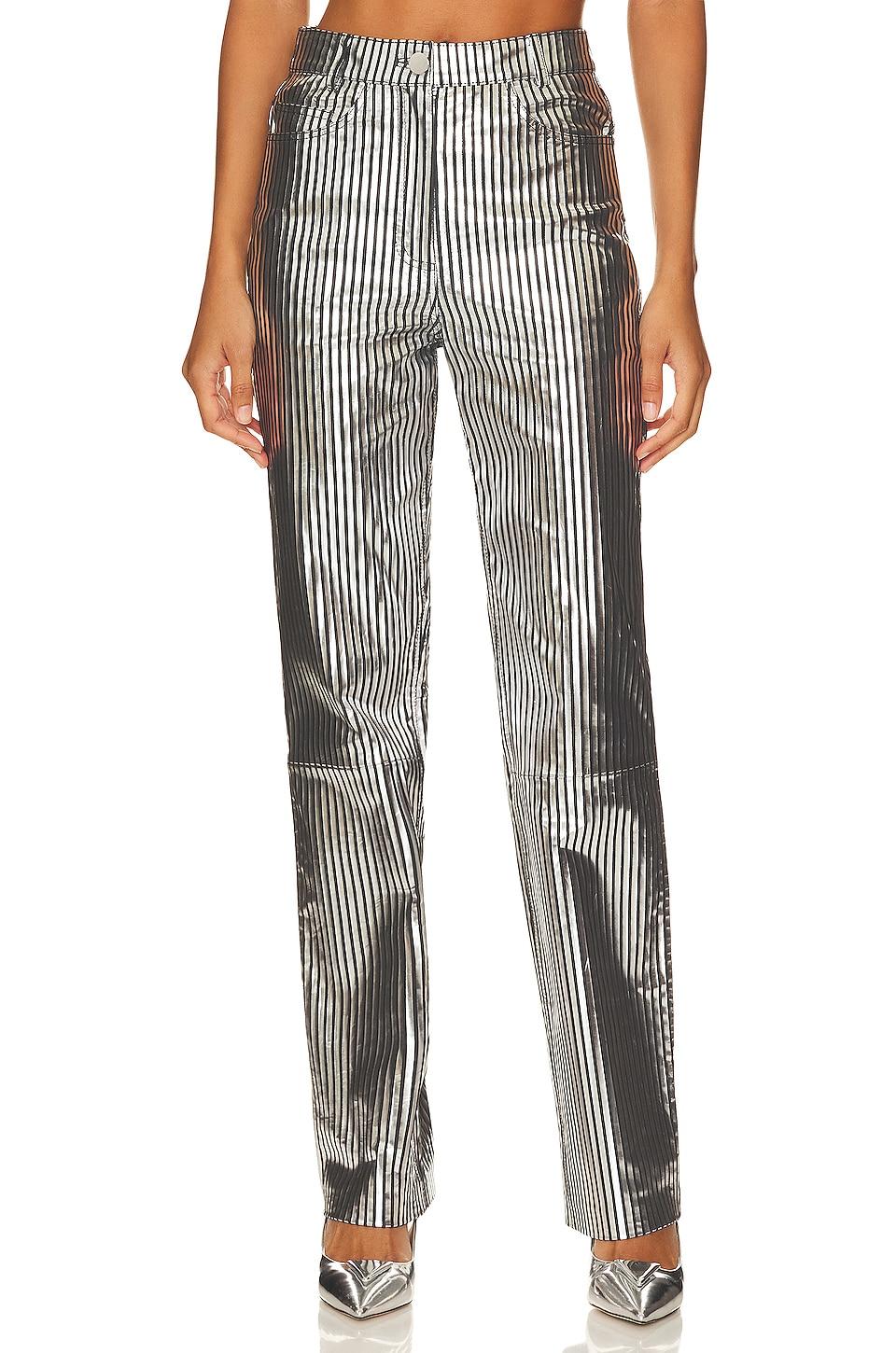 striped leather pants