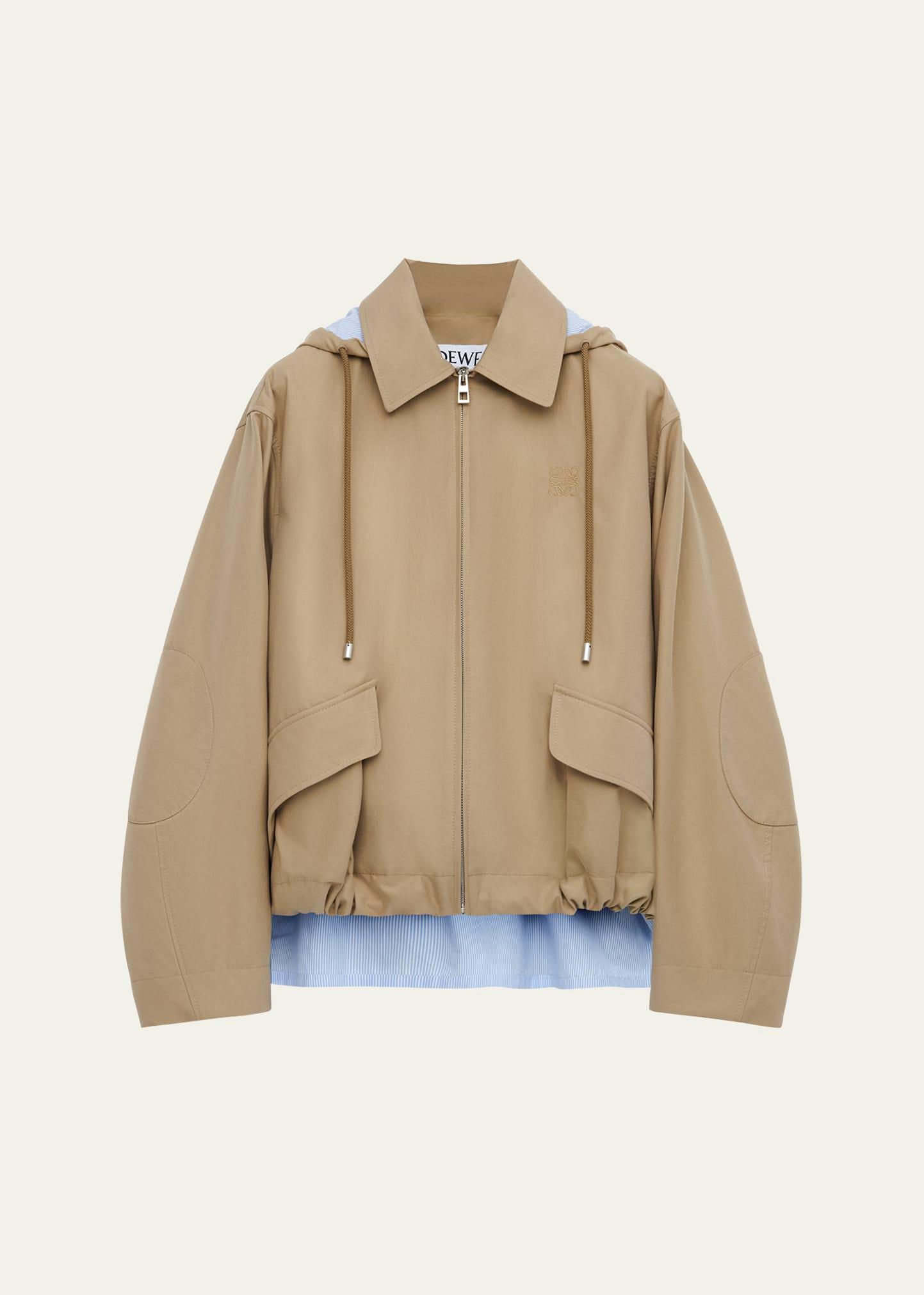 striped lining slit-back hooded jacket