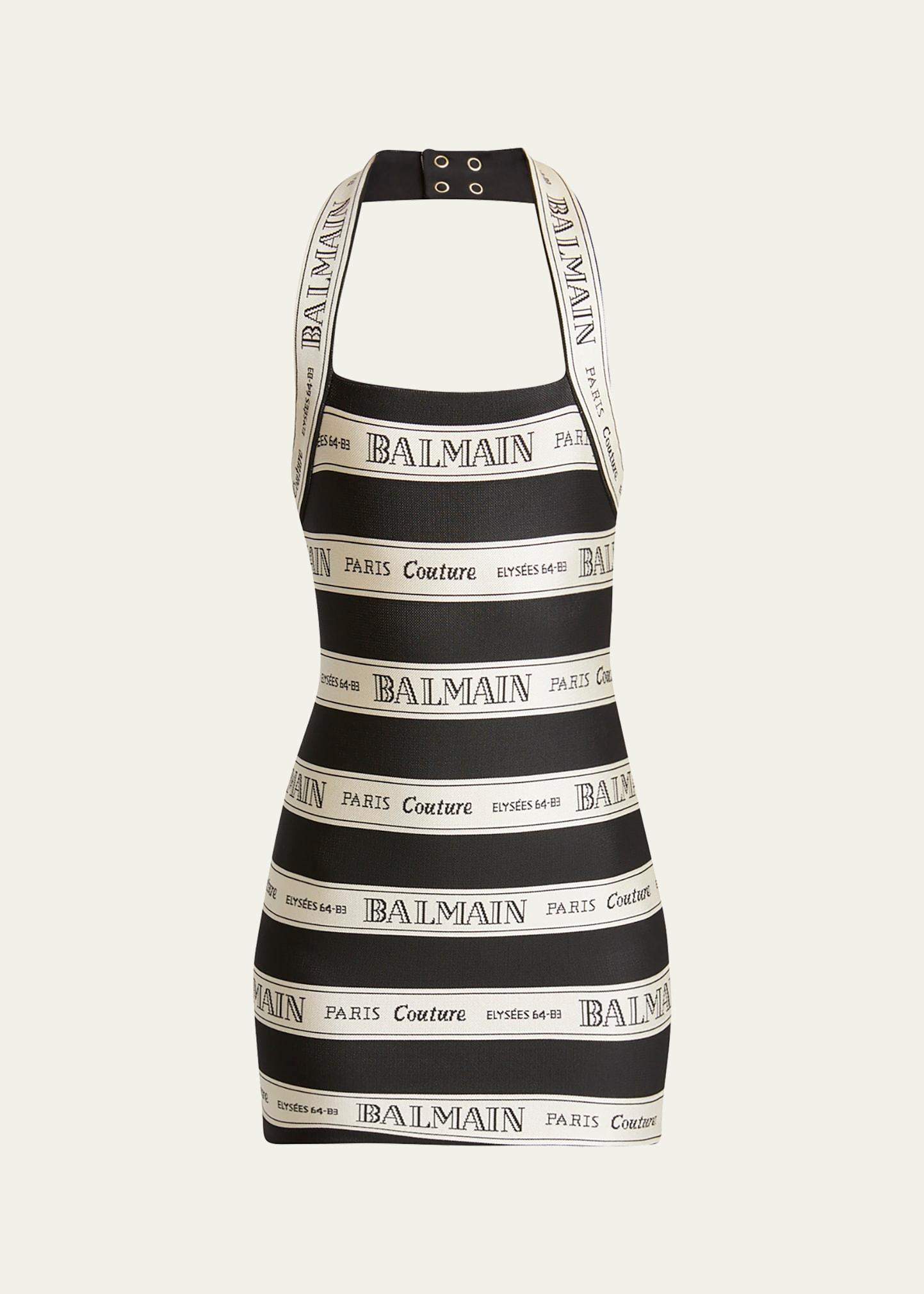 striped logo halter mini dress