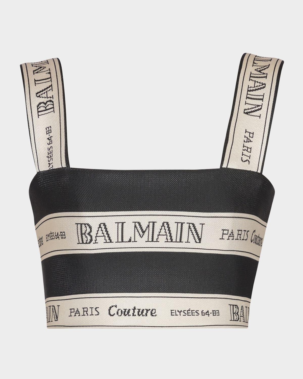 striped logo jacquard crop top