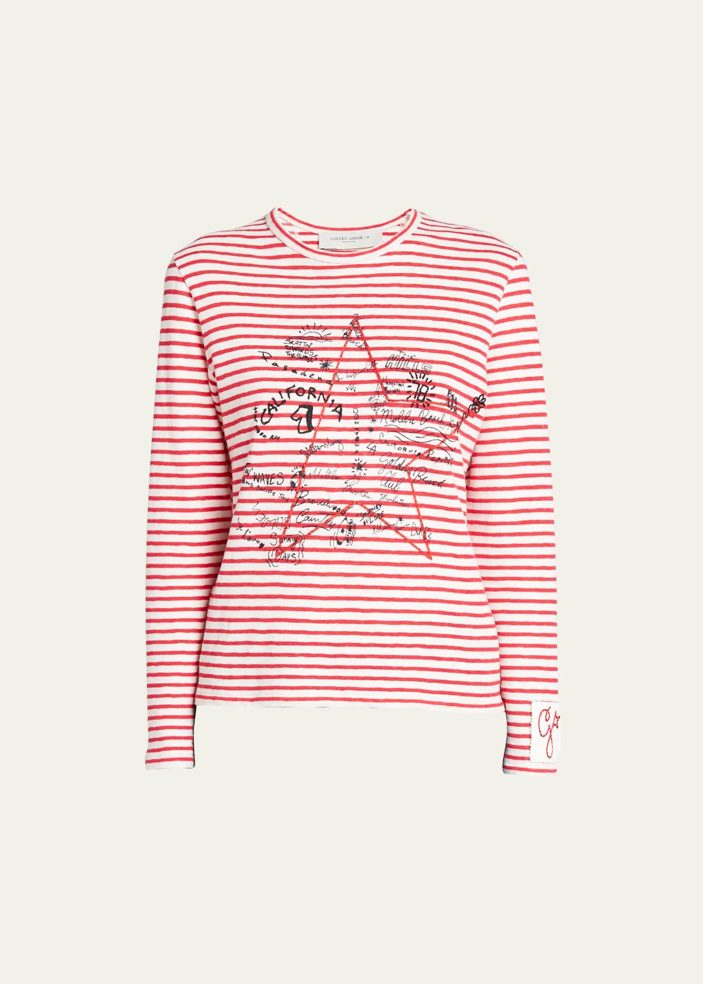 striped long-sleeve t-shirt w/ embroidery