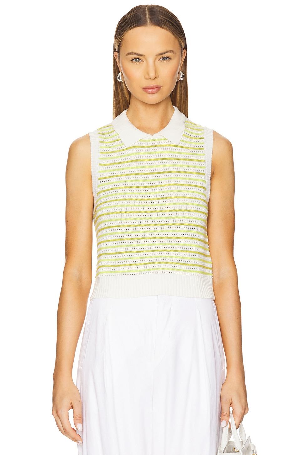 striped mesh collared tank