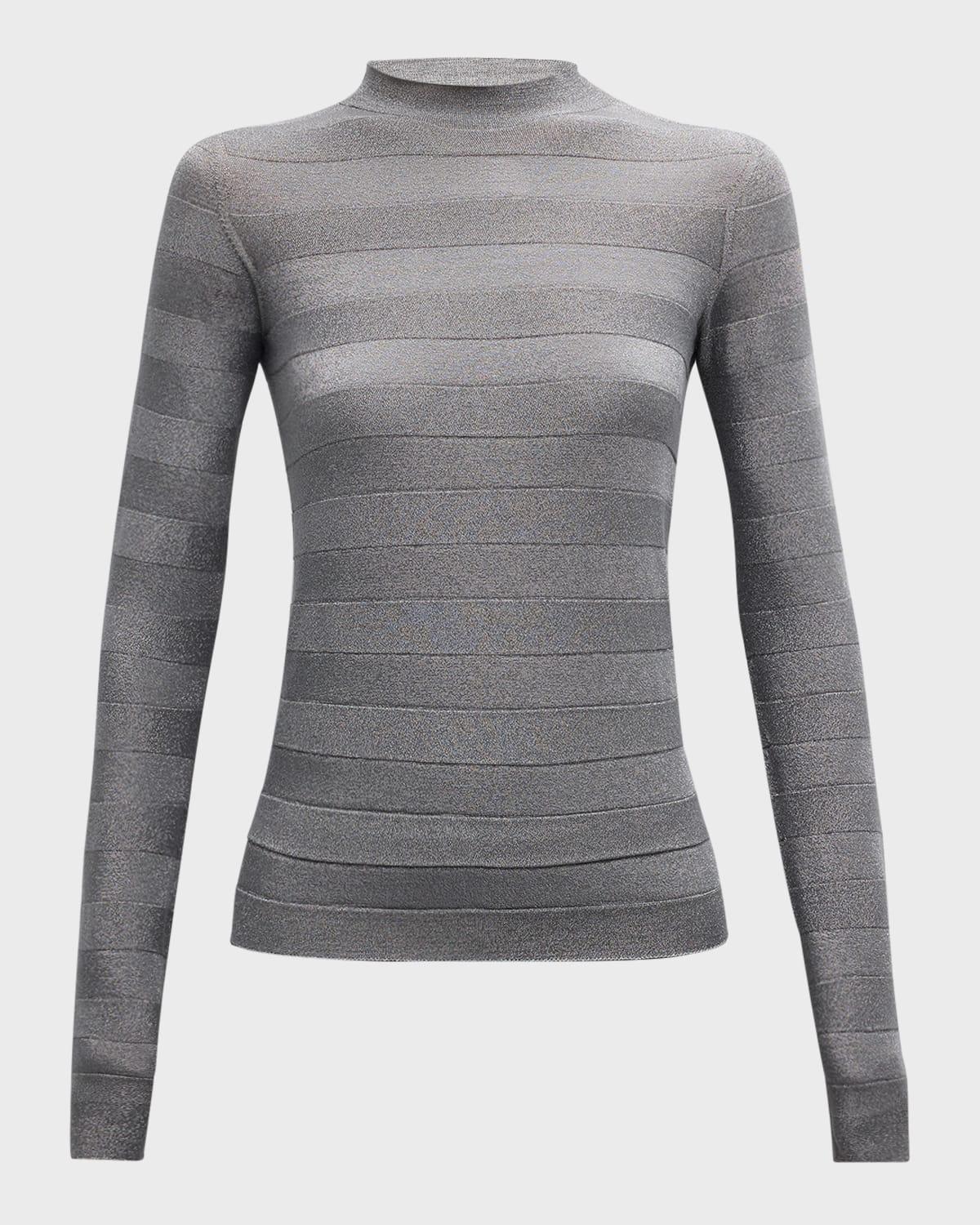 striped mock-neck top