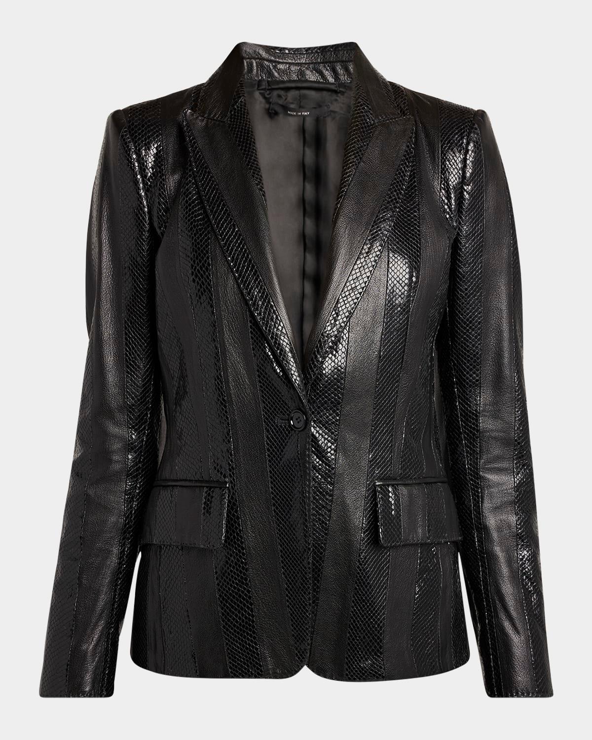 striped patchwork leather single-breasted jacket