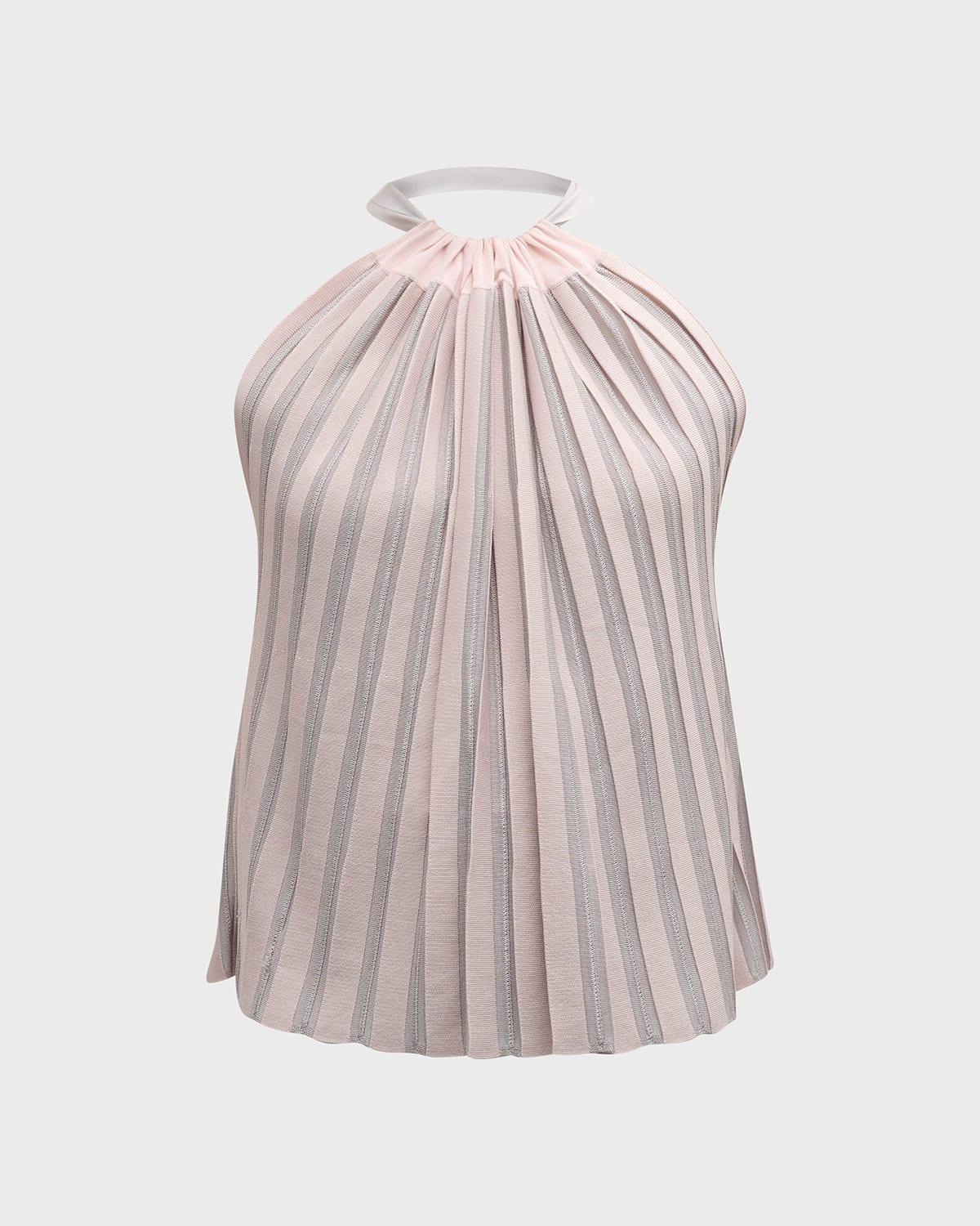 striped pleated halter blouse