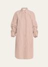 striped pleated-sleeve midi shirtdress