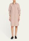striped pleated-sleeve midi shirtdress