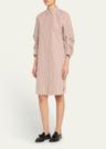 striped pleated-sleeve midi shirtdress