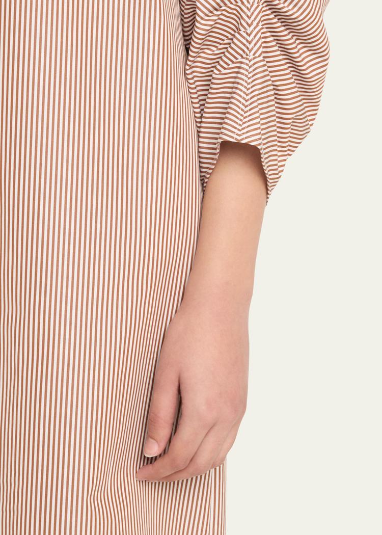 striped pleated-sleeve midi shirtdress