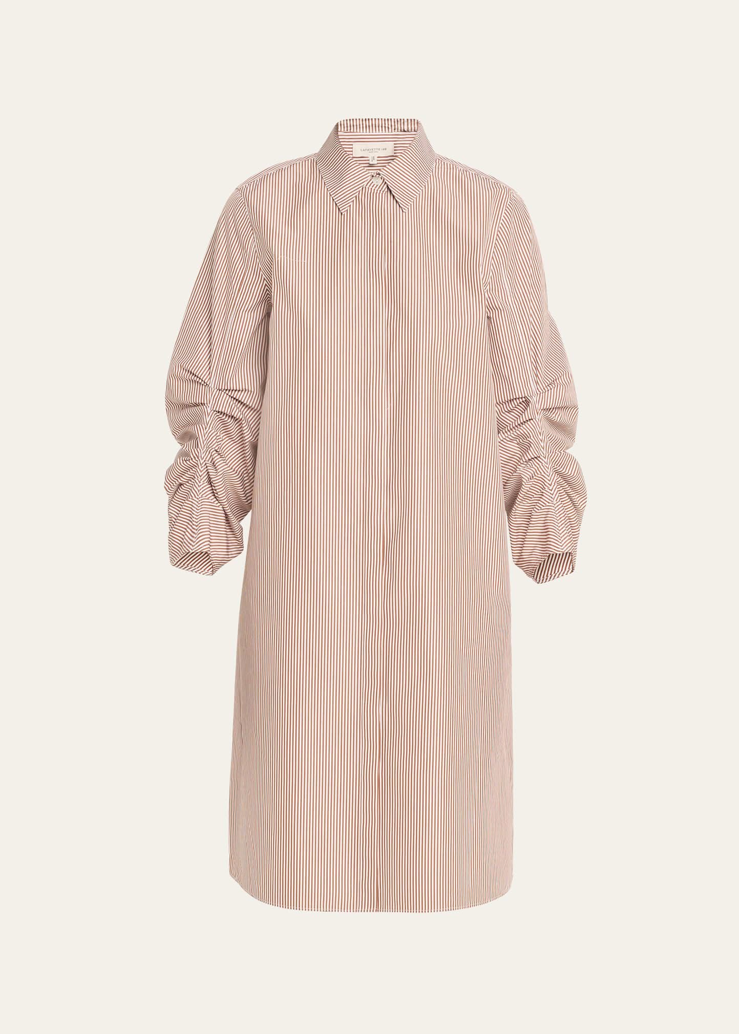 striped pleated-sleeve midi shirtdress