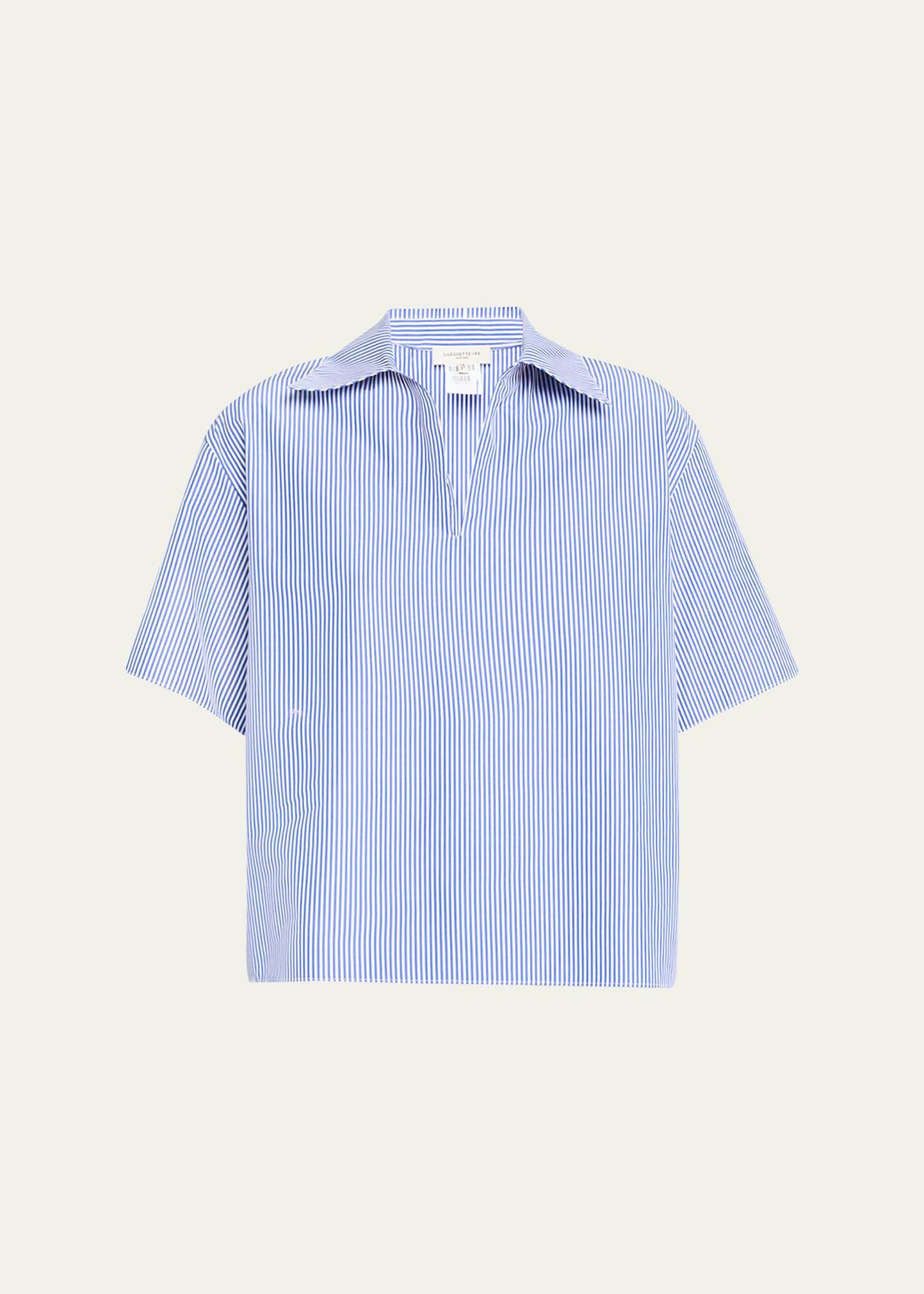 striped point-collar popover blouse
