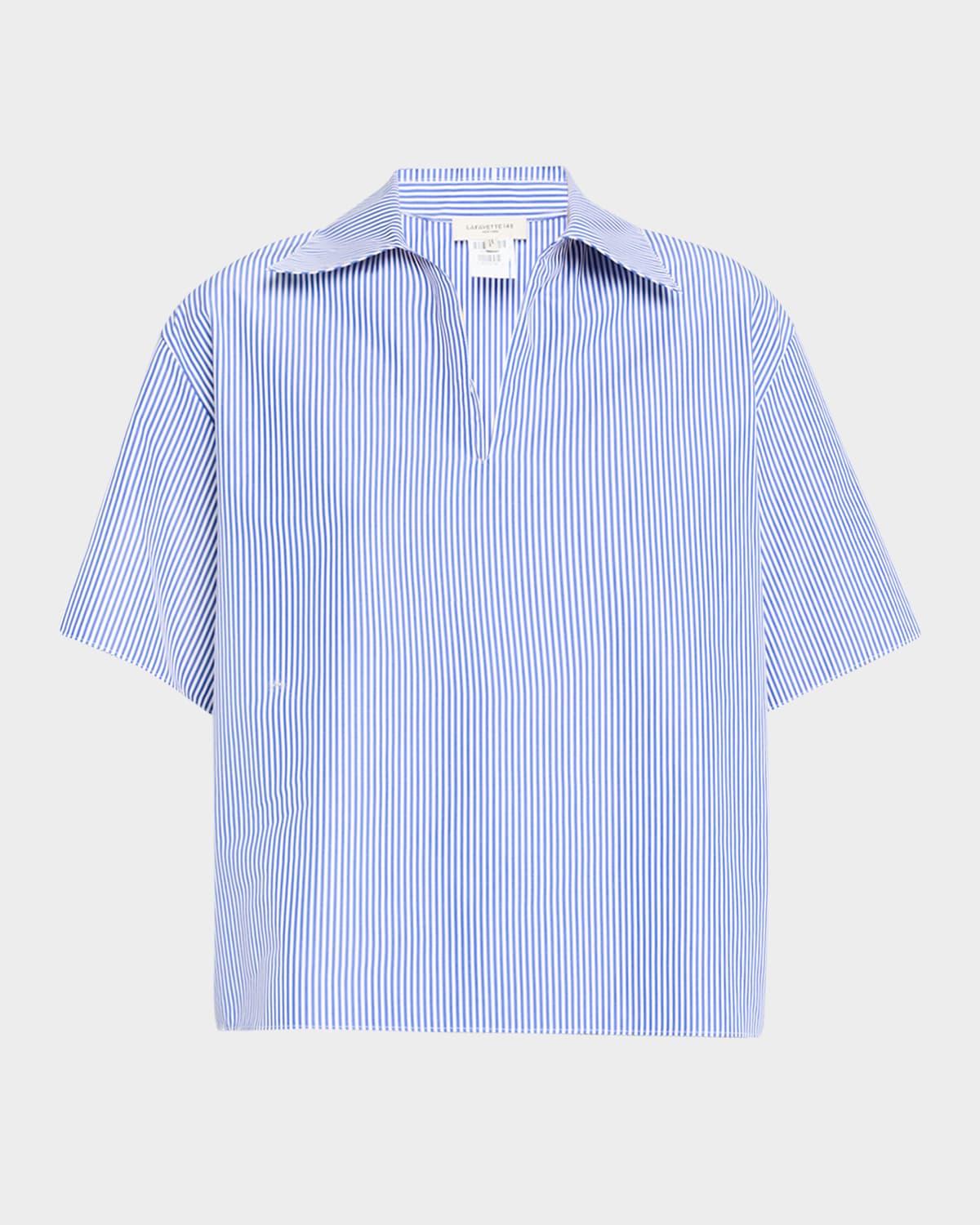 striped point-collar popover blouse