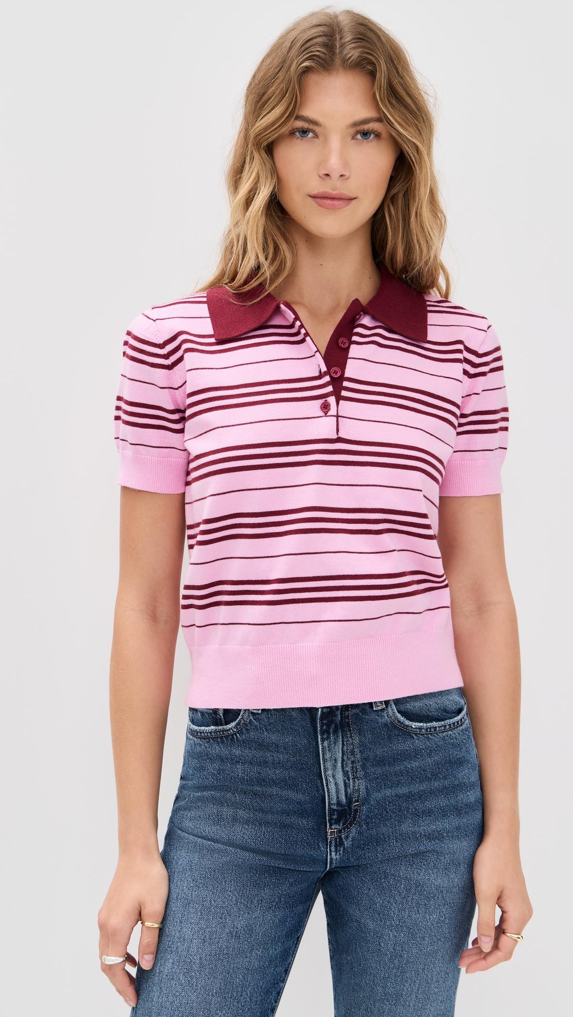 striped polo knit top