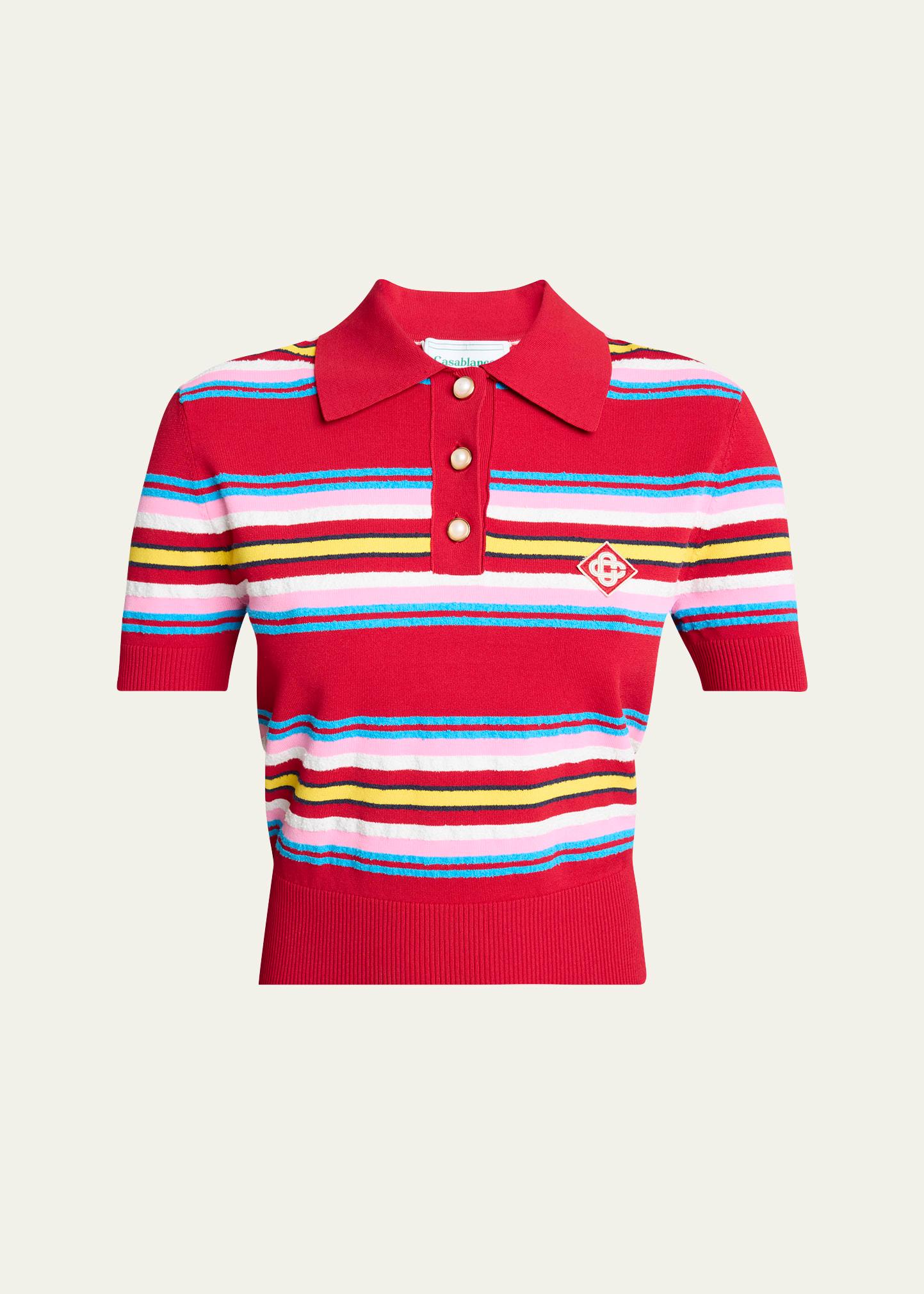 striped polo logo patch crop top