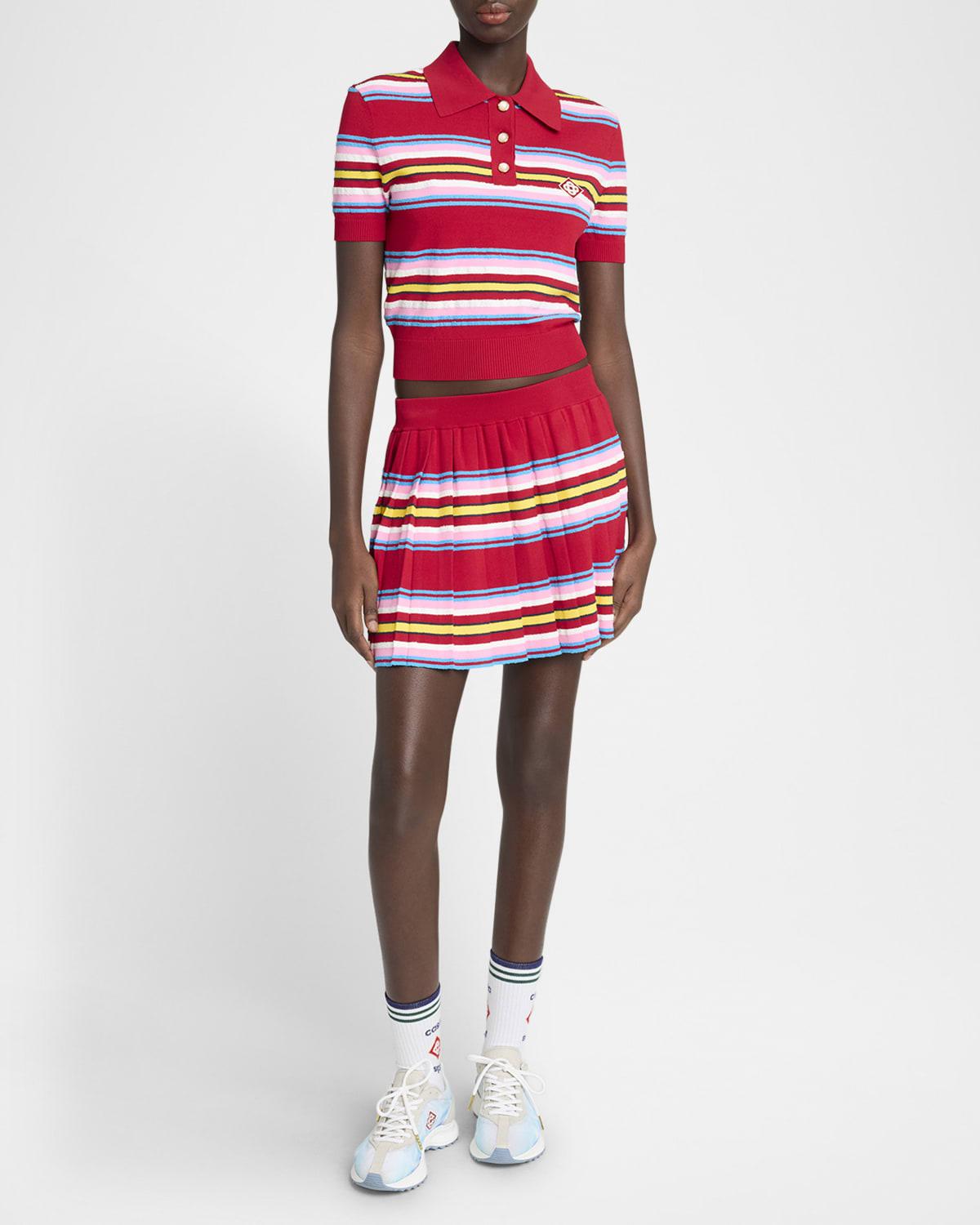 striped polo logo patch crop top