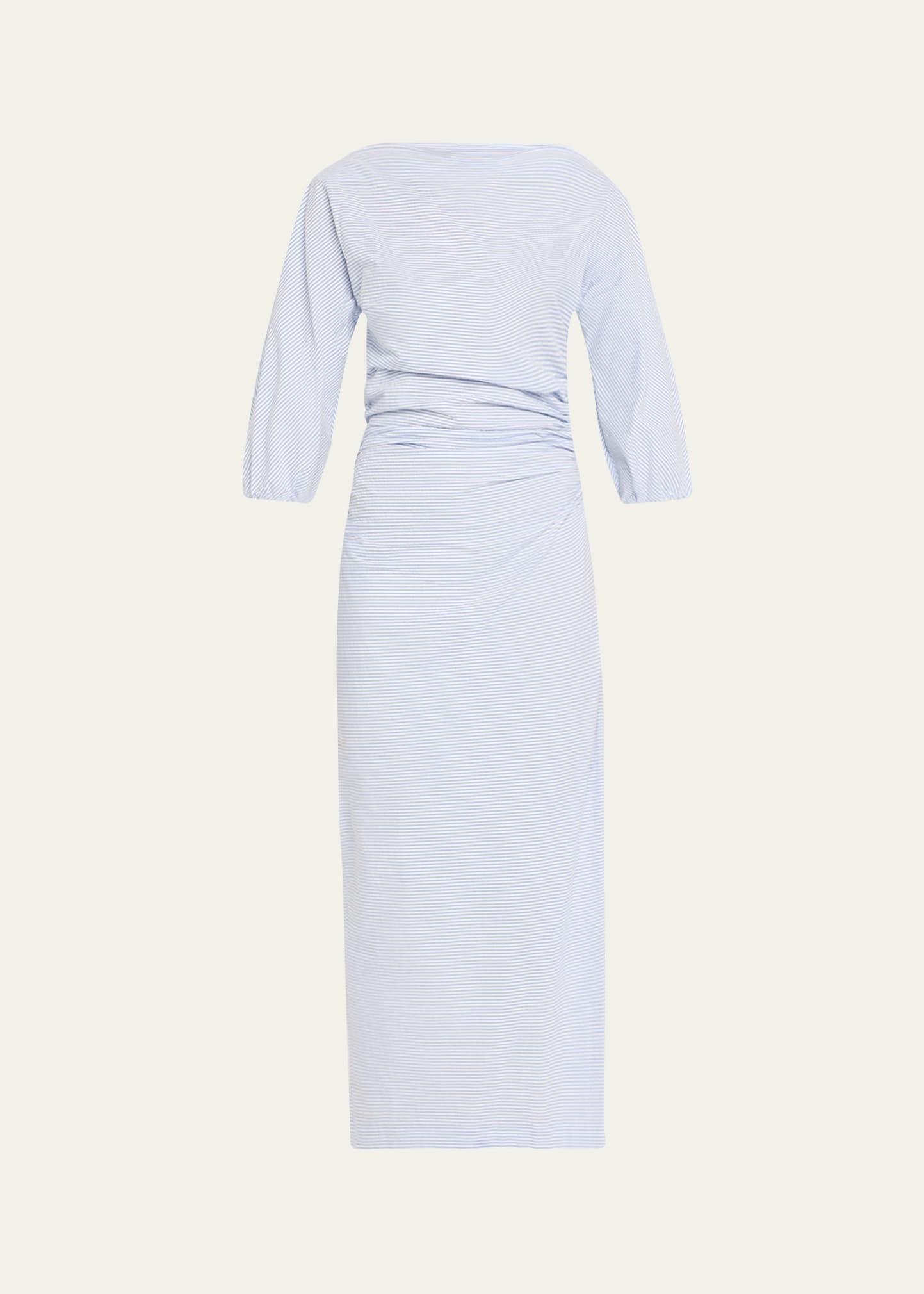 striped puff sleeve draped dress
