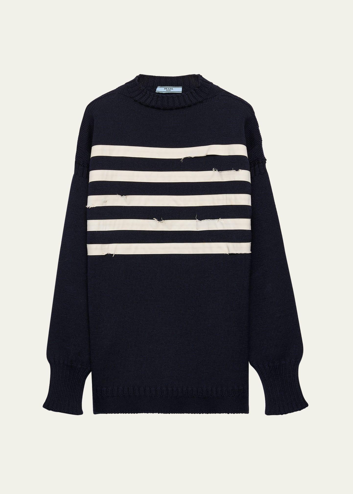 striped raw cut oversized wool sweater