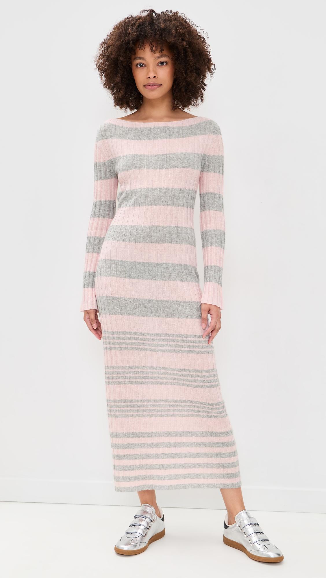 striped rib cashmere dress