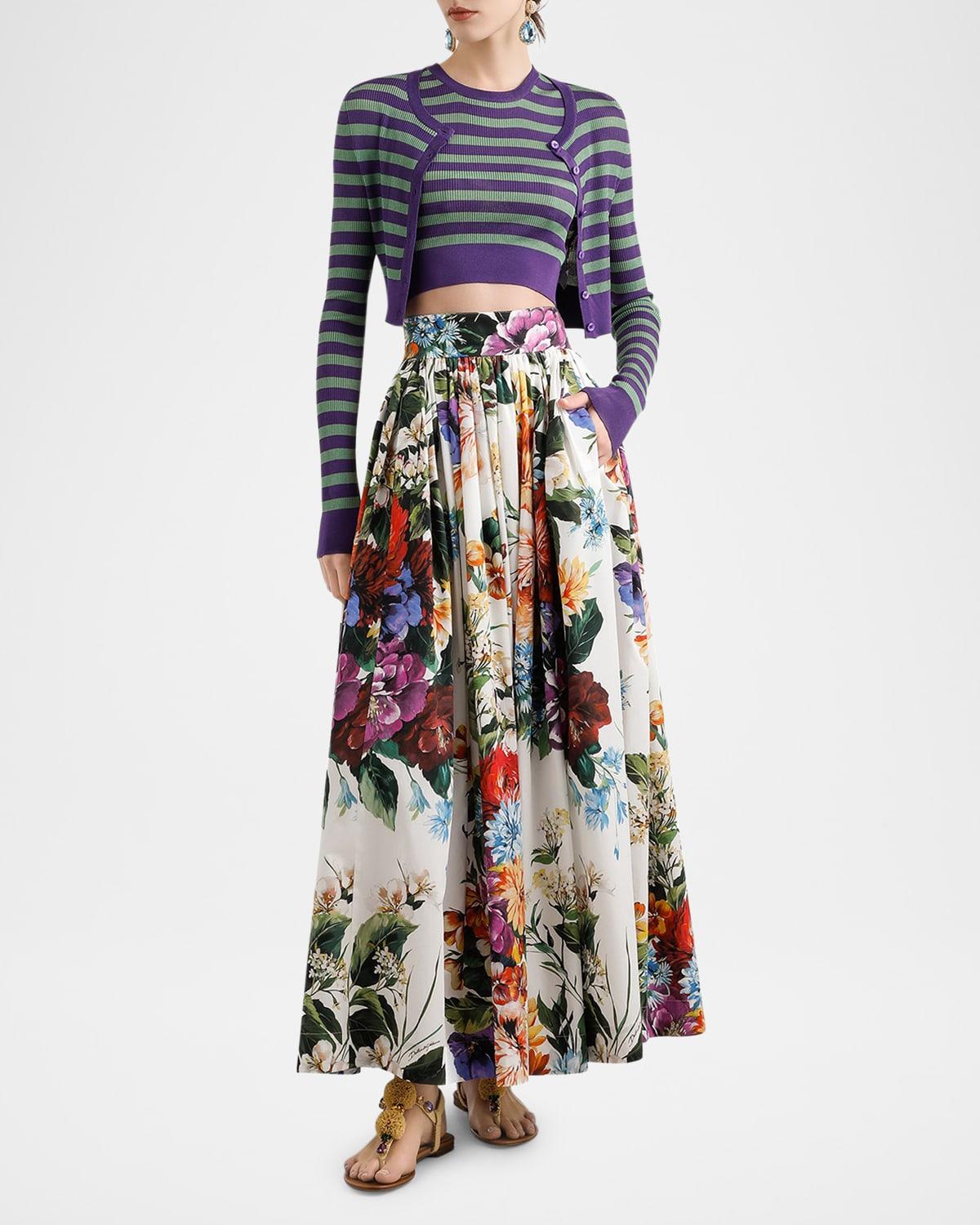 striped rib crop crewneck cardigan