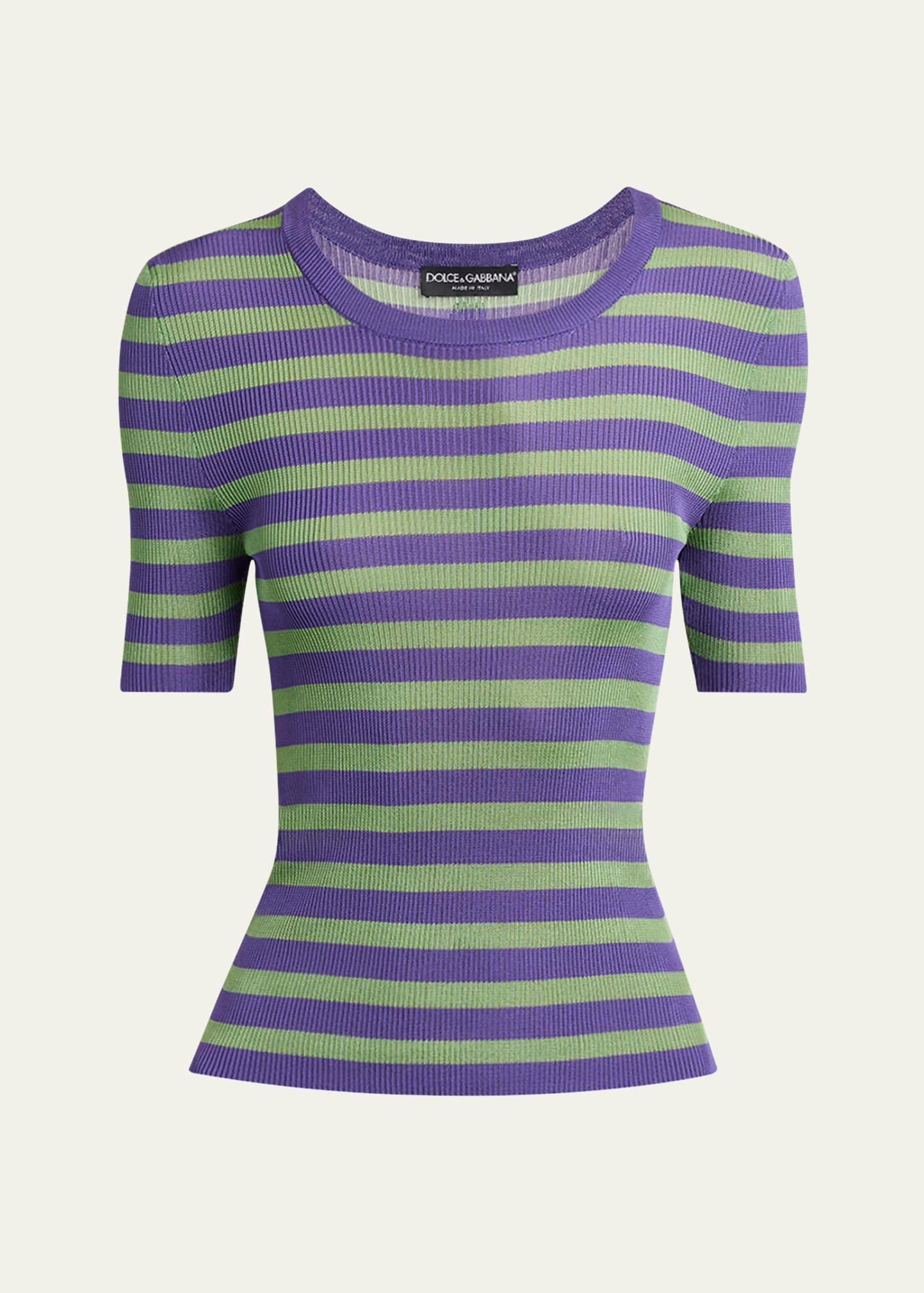 striped rib short-sleeve top