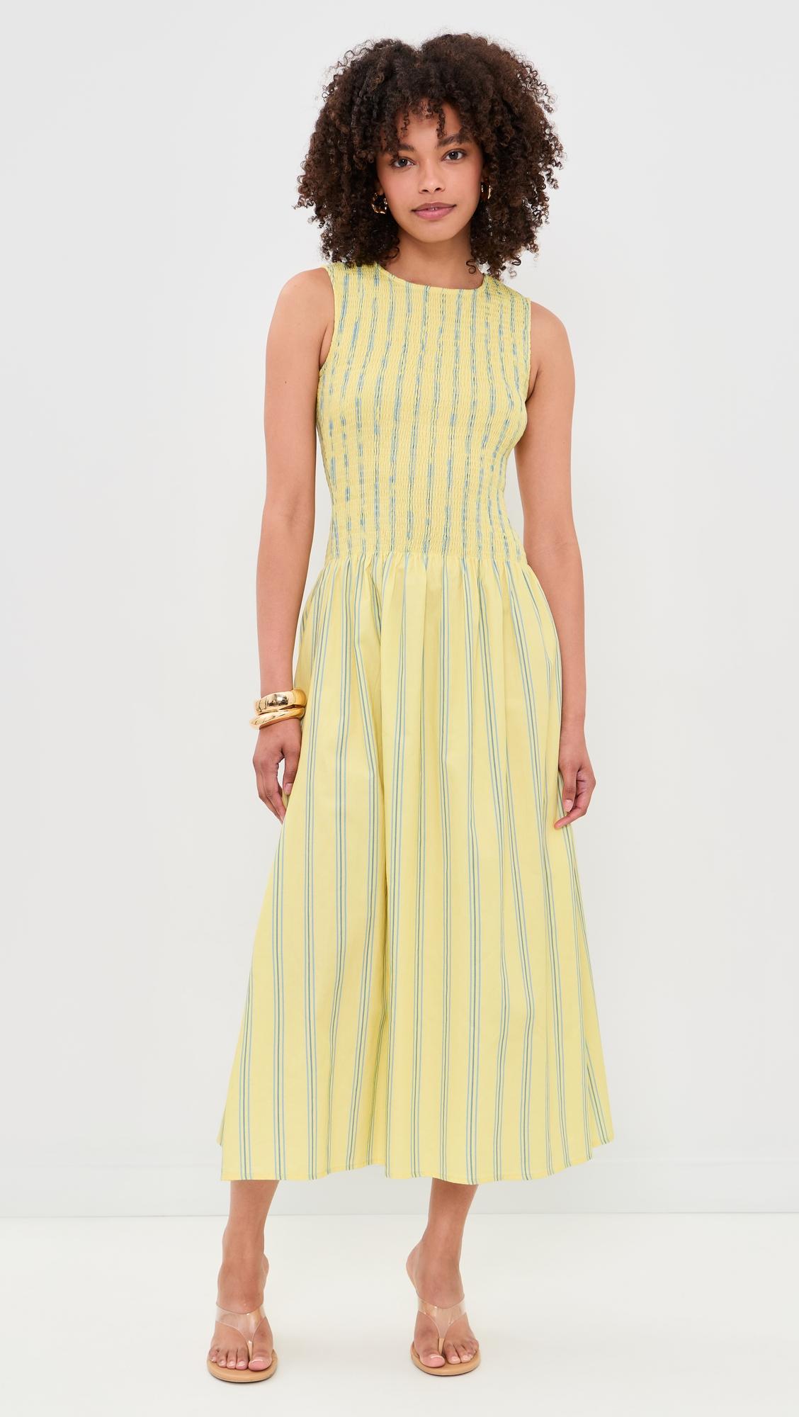 striped ruched mesh dress
