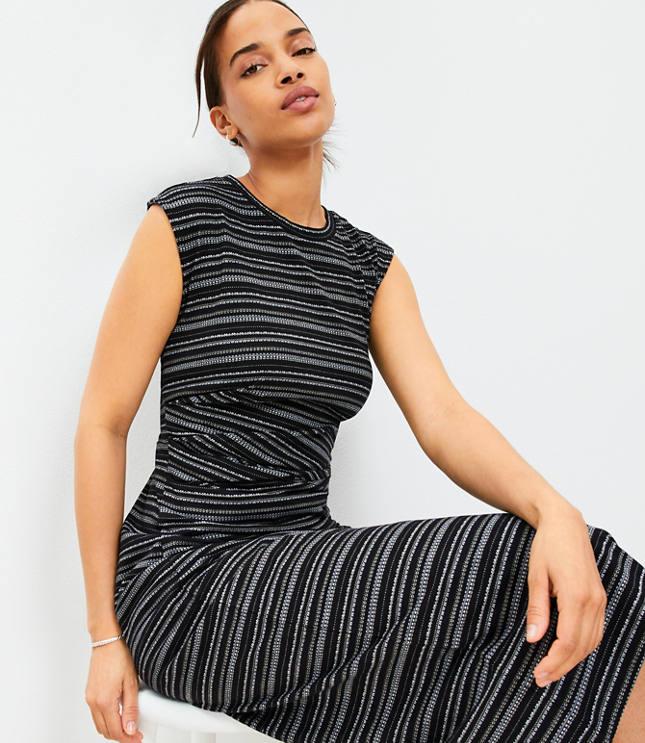 striped ruched muscle tee midi dress