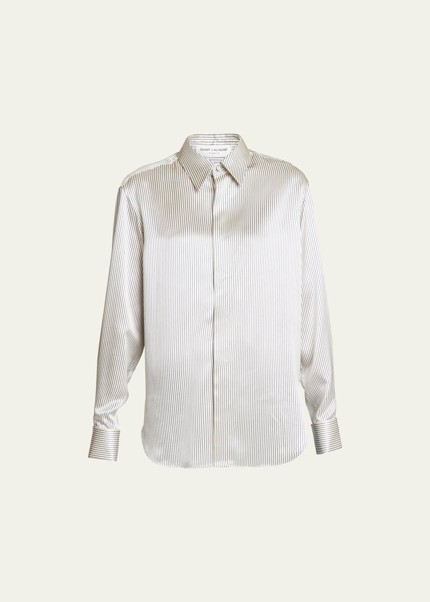 striped satin button-front blouse