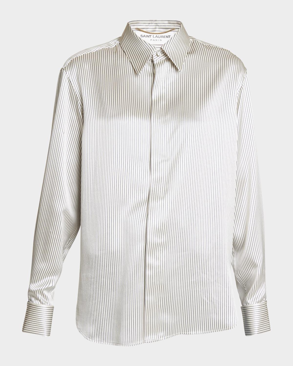 striped satin button-front blouse