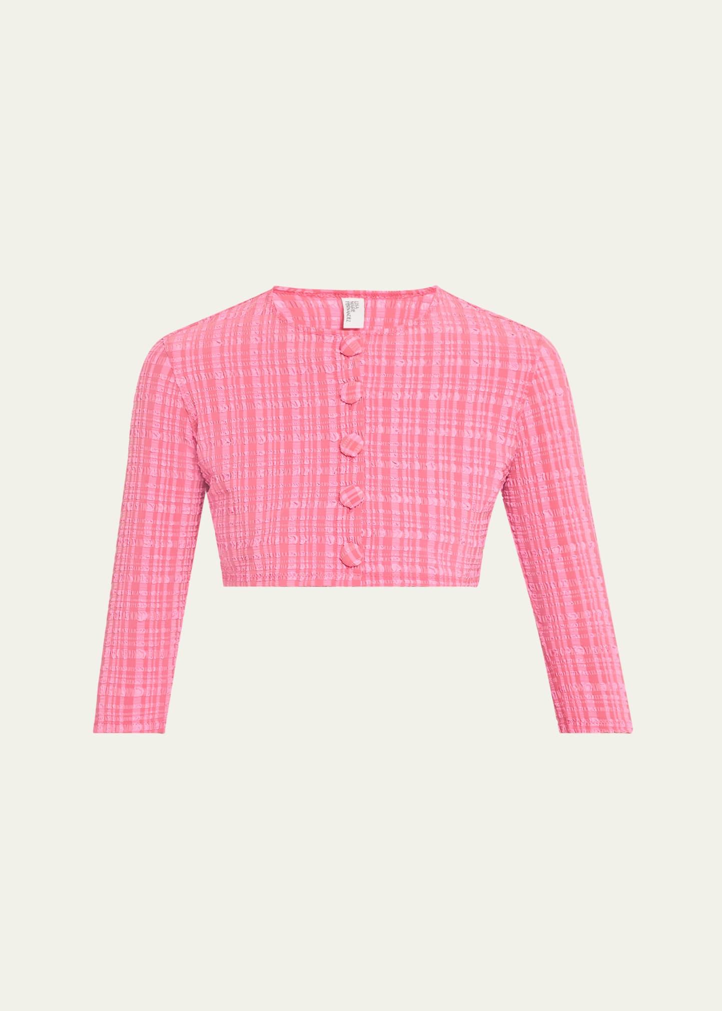 striped seersucker cropped swim cardigan