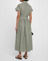 striped short-sleeve pleated midi shirtdress