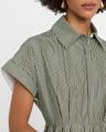 striped short-sleeve pleated midi shirtdress