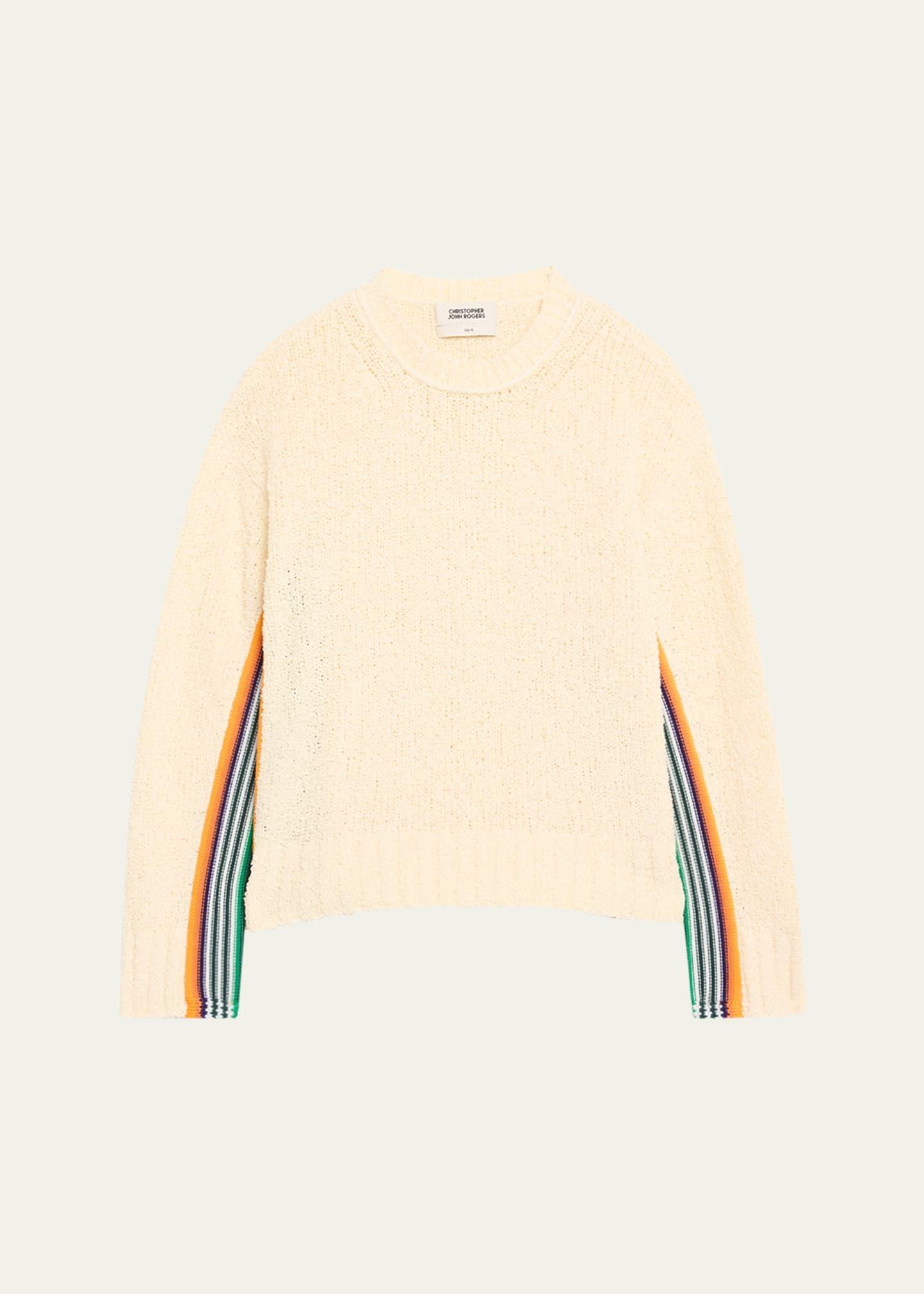 striped-side boucle knit crewneck sweater