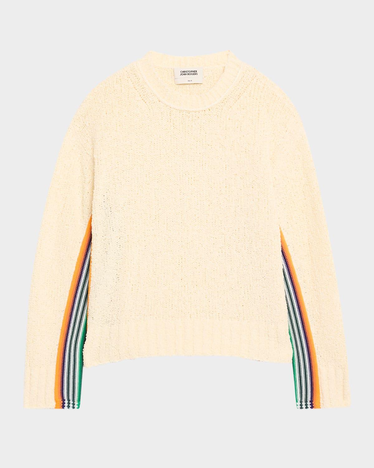 striped-side boucle knit crewneck sweater