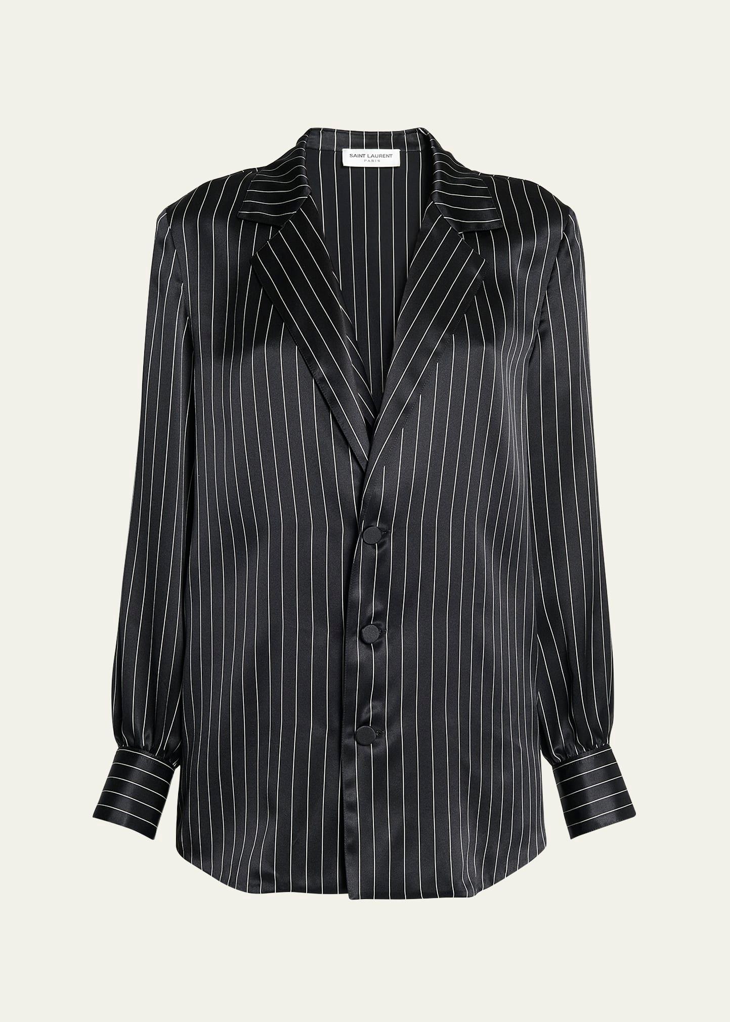 striped silk button-front blouse