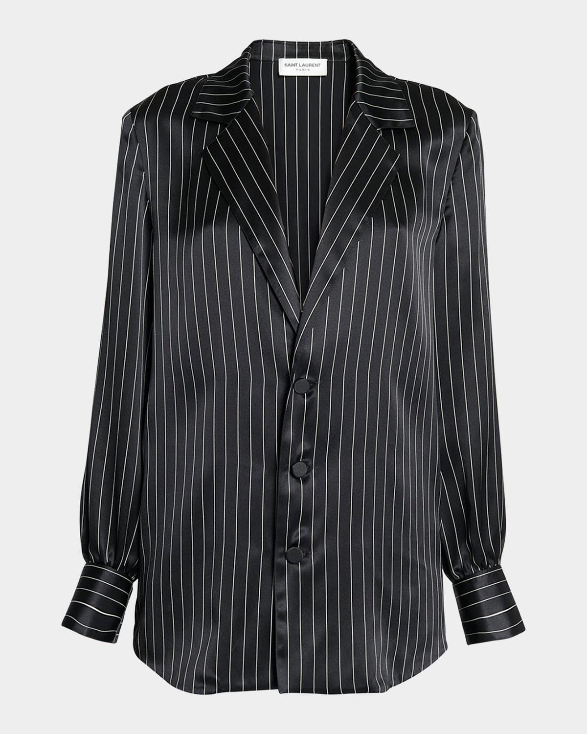 striped silk button-front blouse