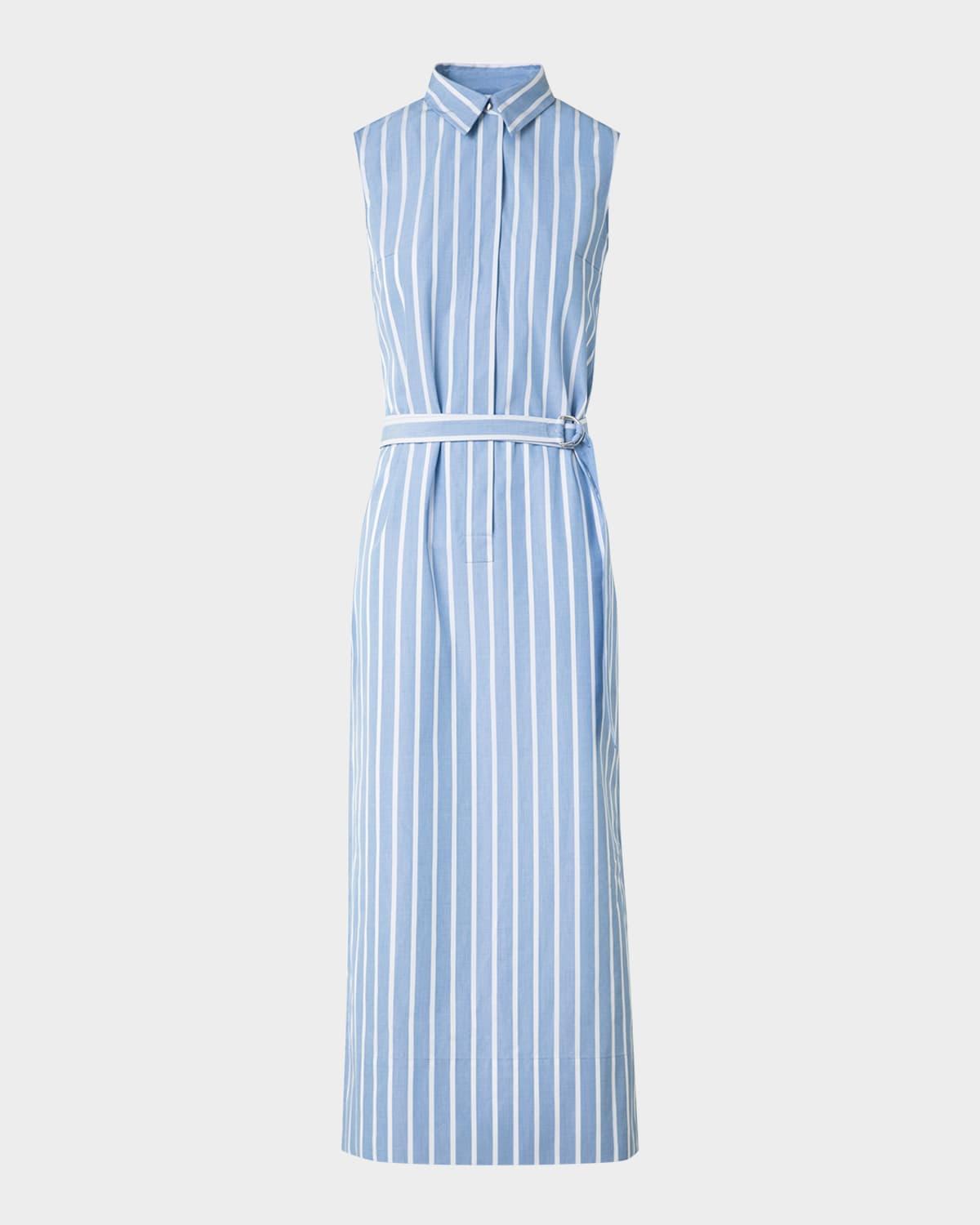 striped sleeveless belted cotton midi shirtdress