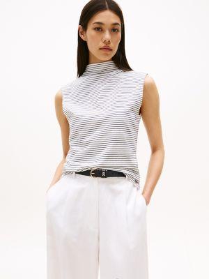 striped sleeveless mockneck t-shirt
