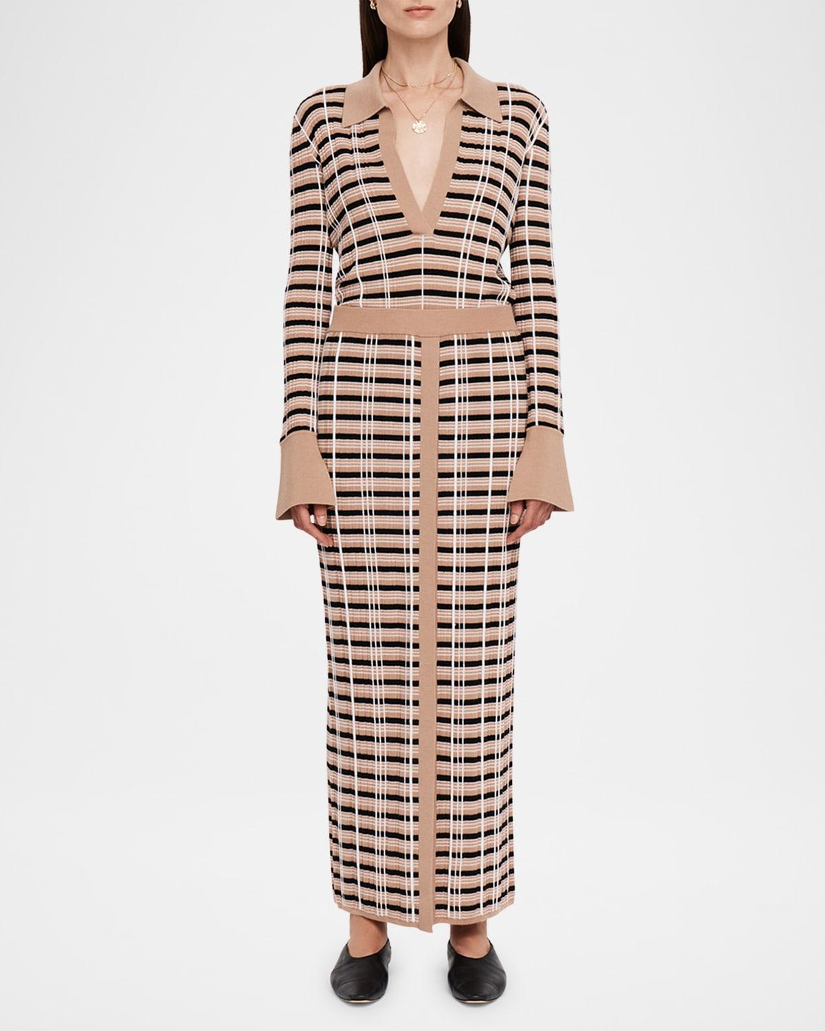 striped straight knit maxi skirt