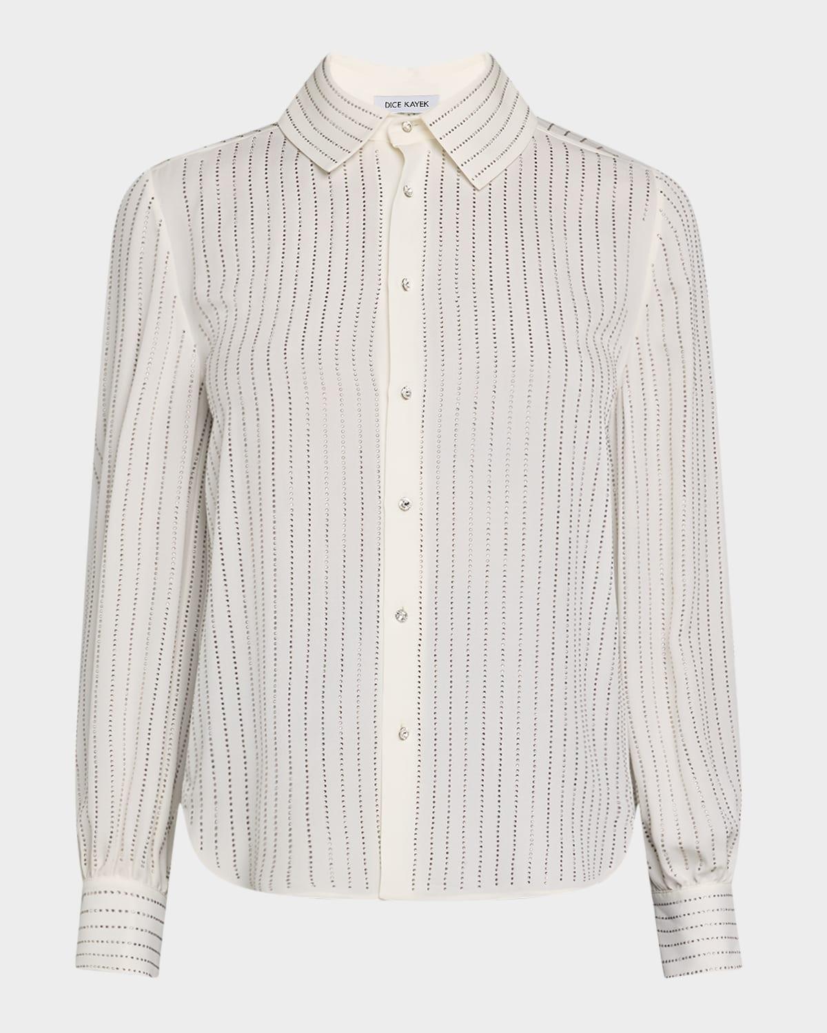 striped strass silk button-down shirt