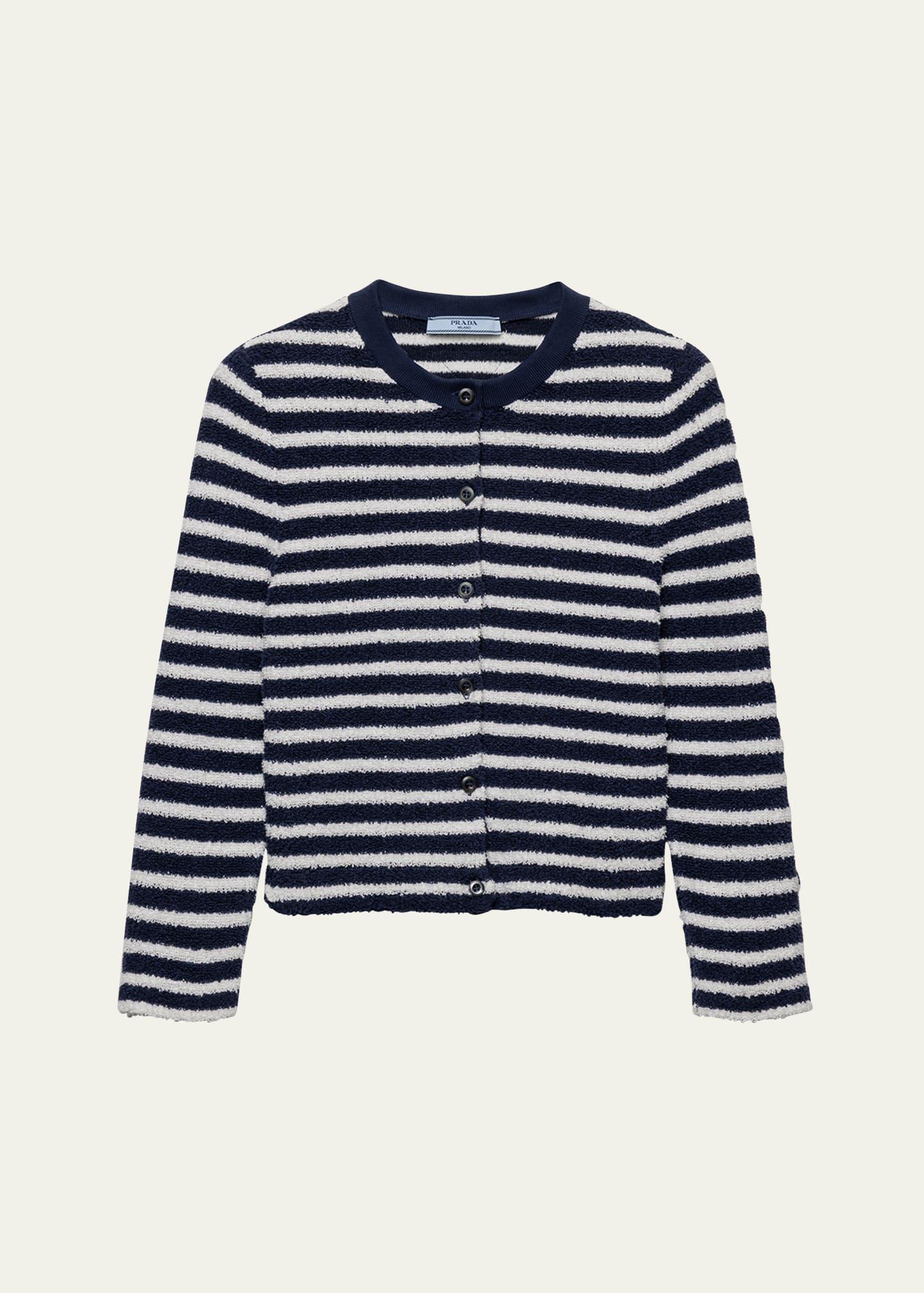 striped three-quarter sleeve knit cardigan