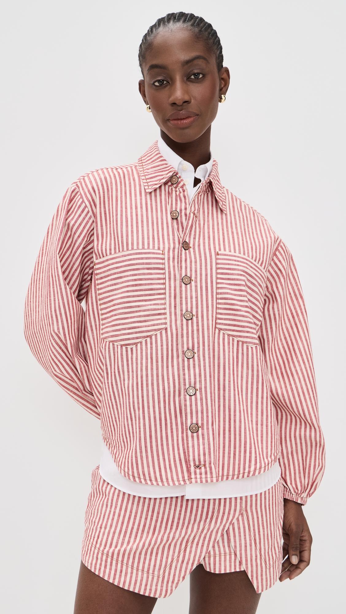 striped twill shacket